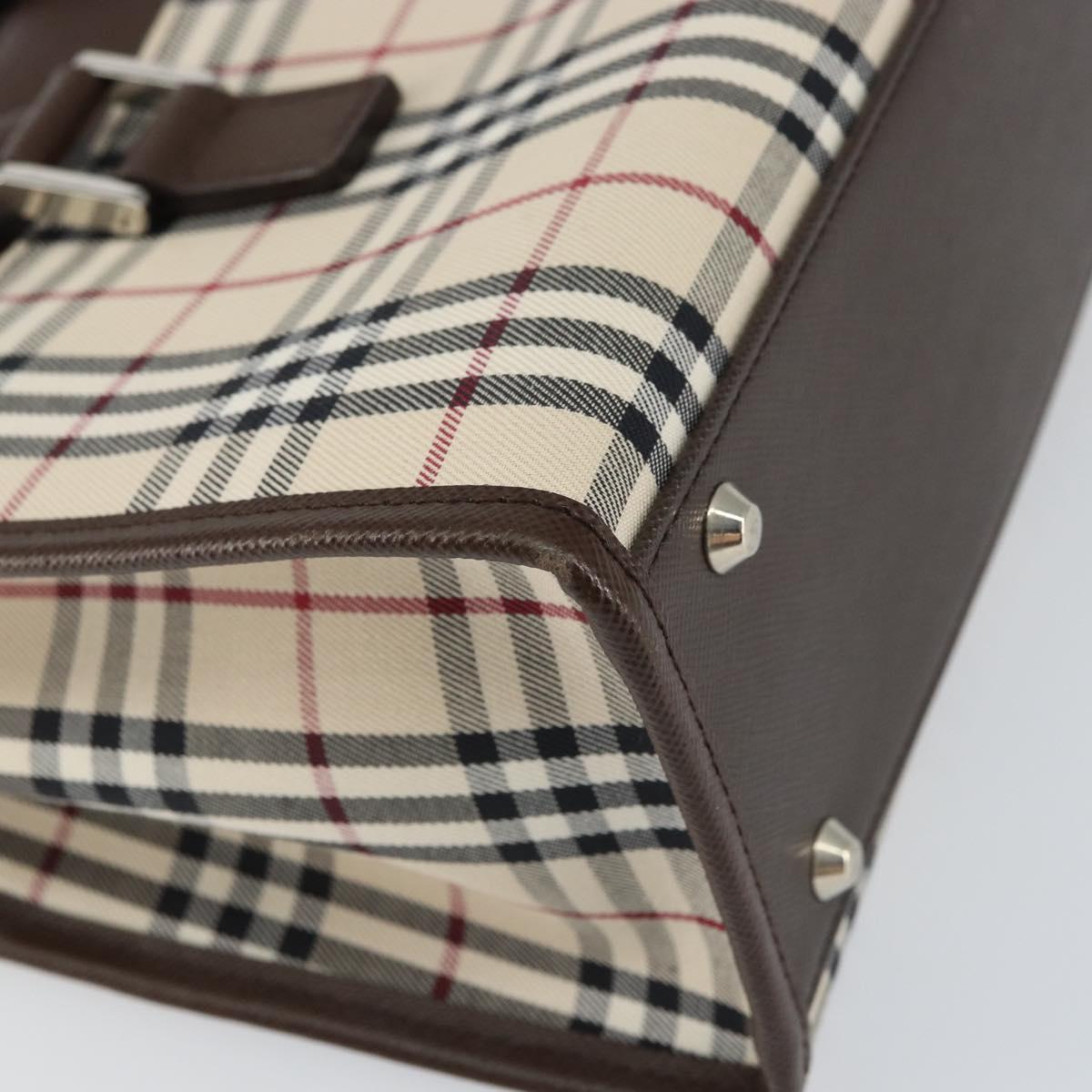 BURBERRY Nova Check Hand Bag Canvas Beige Silver Auth 158957A