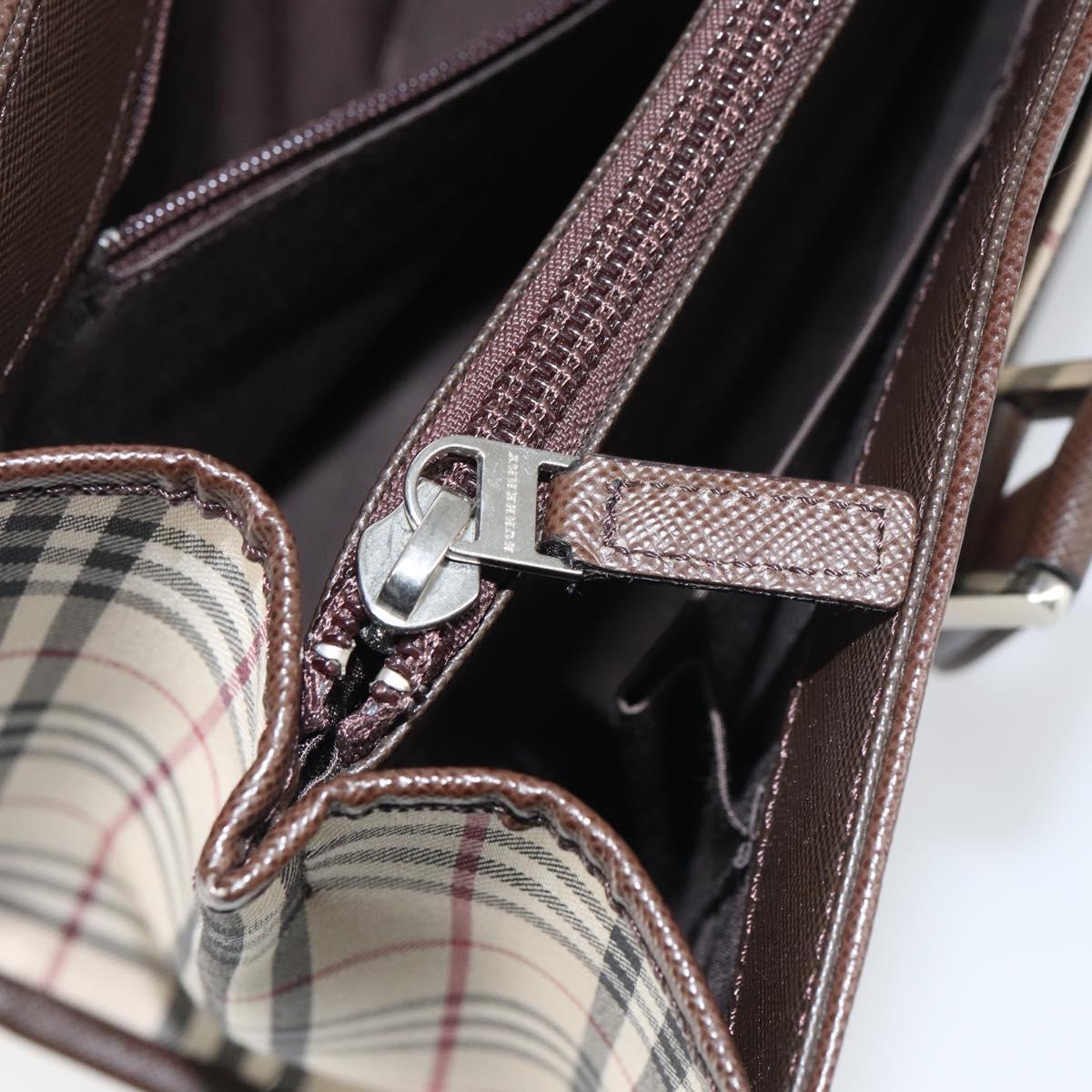 BURBERRY Nova Check Hand Bag Canvas Beige Silver Auth 158957A