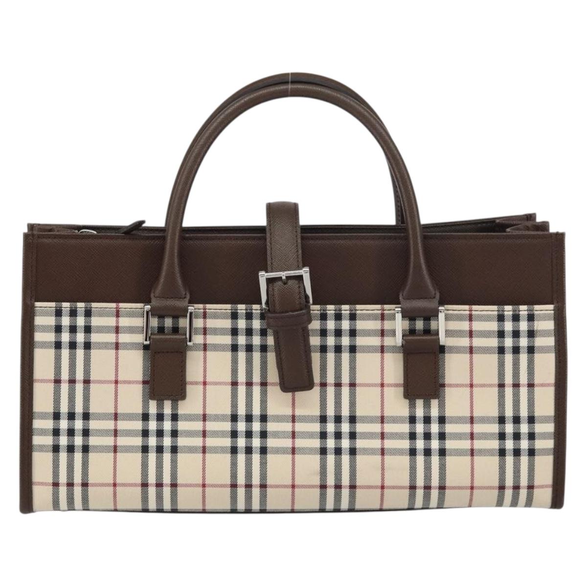 BURBERRY Nova Check Hand Bag Canvas Beige Silver Auth 158957A
