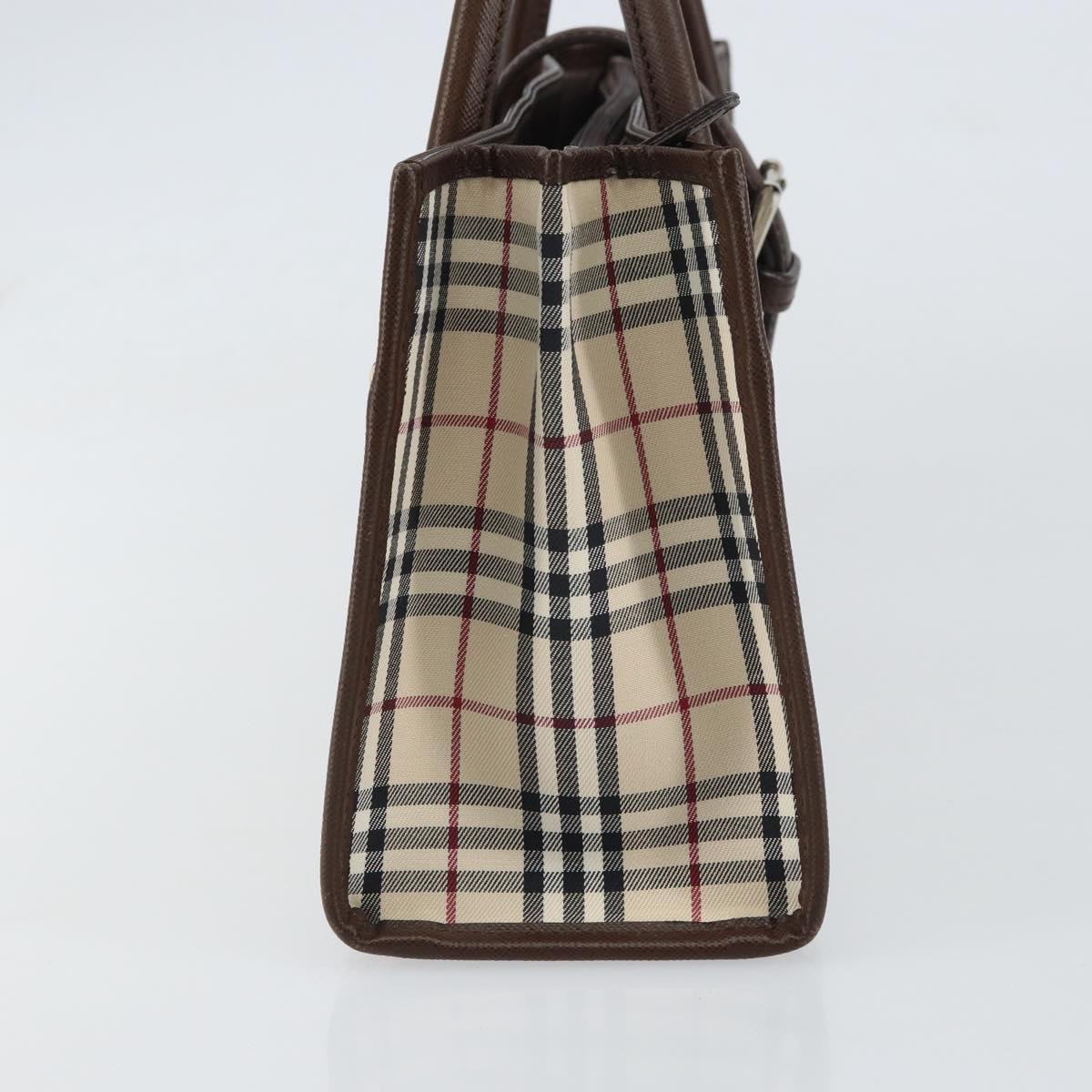 BURBERRY Nova Check Hand Bag Canvas Beige Silver Auth 158957A