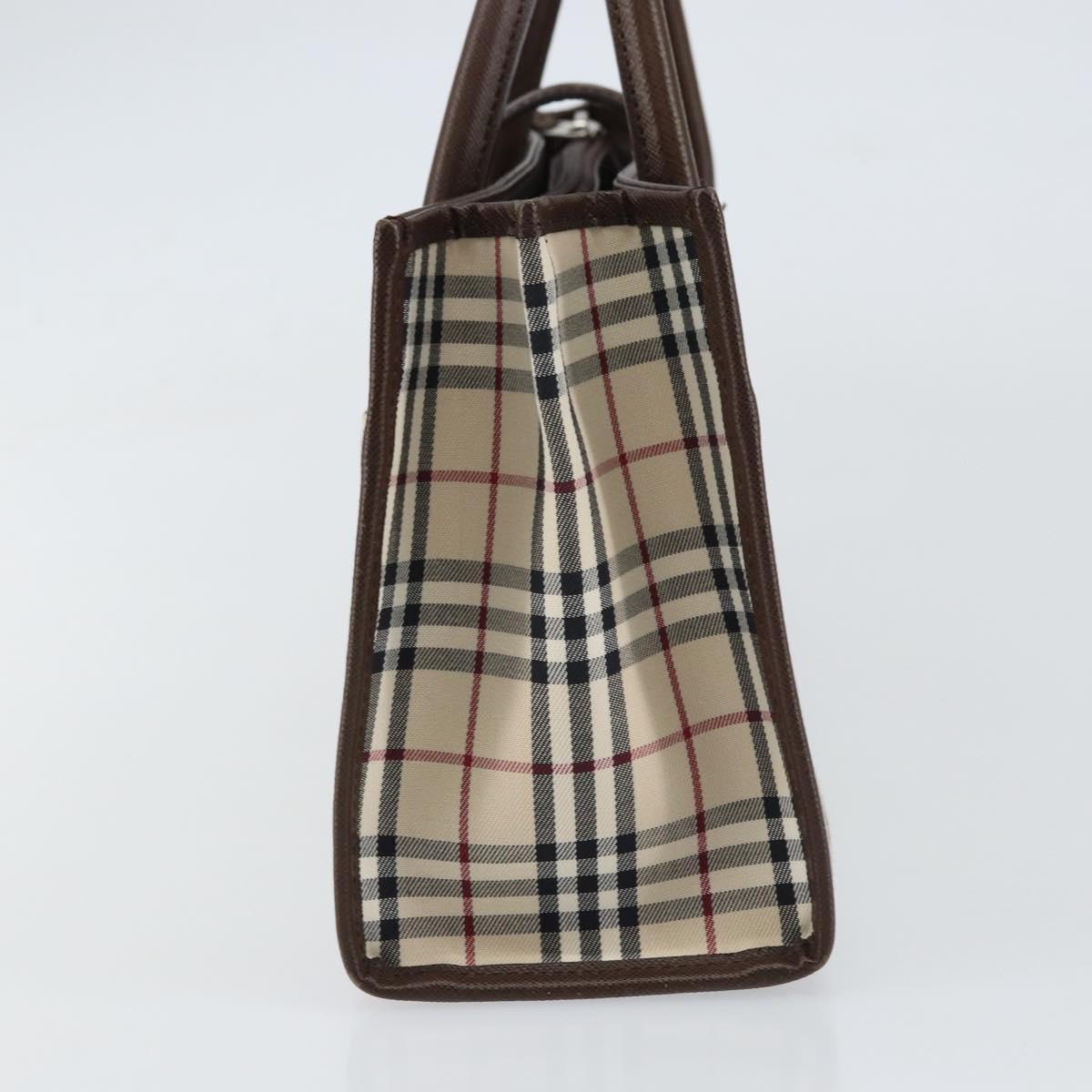 BURBERRY Nova Check Hand Bag Canvas Beige Silver Auth 158957A