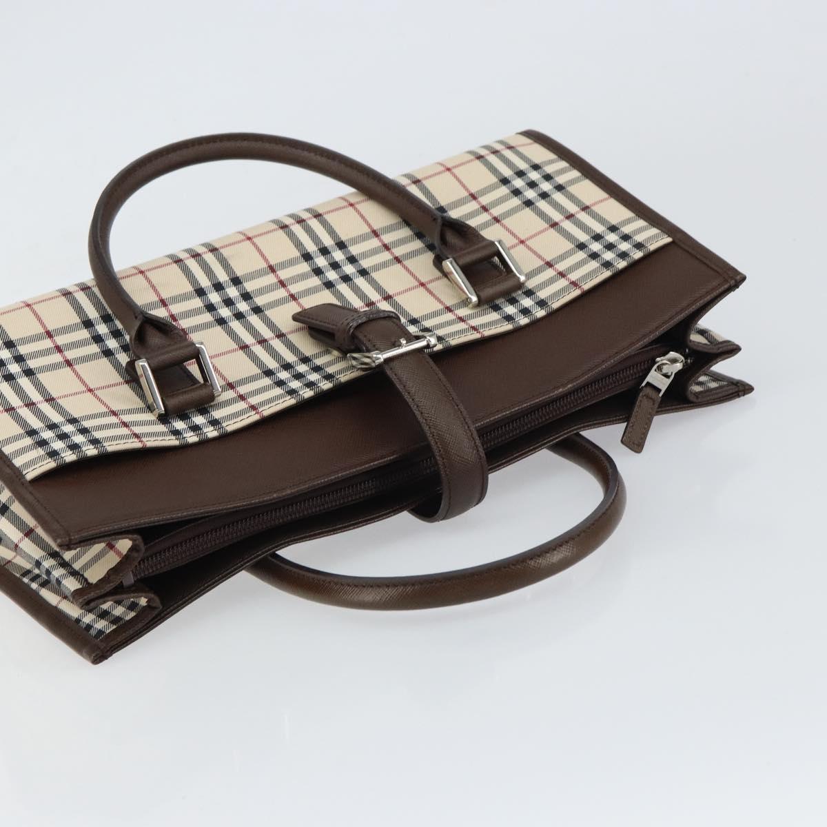 BURBERRY Nova Check Hand Bag Canvas Beige Silver Auth 158957A