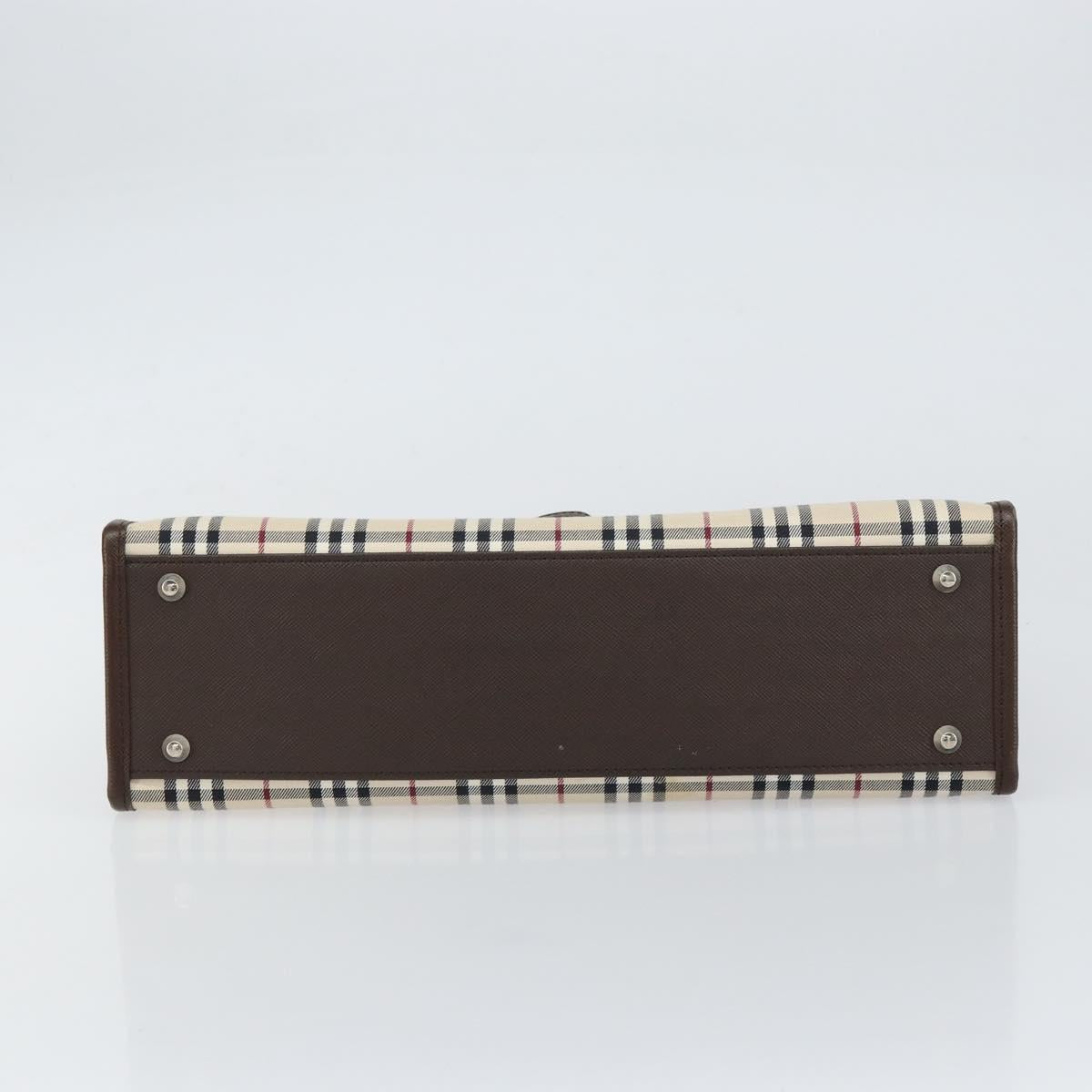 BURBERRY Nova Check Hand Bag Canvas Beige Silver Auth 158957A