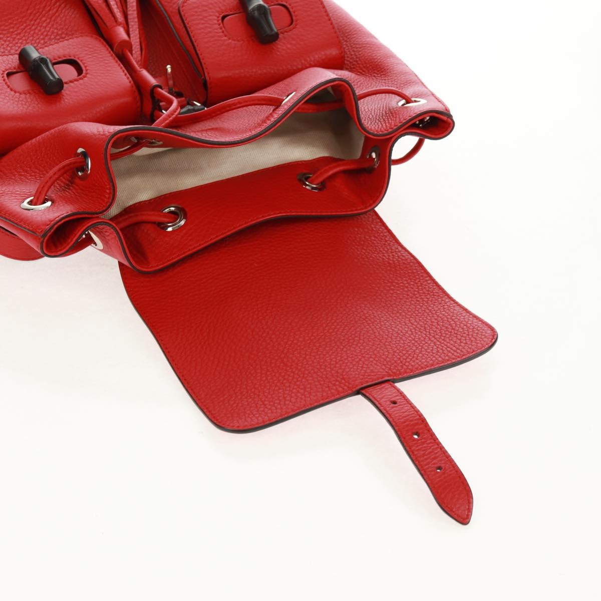 GUCCI Bamboo Backpack Leather Red Silver 370833 Auth 158958V