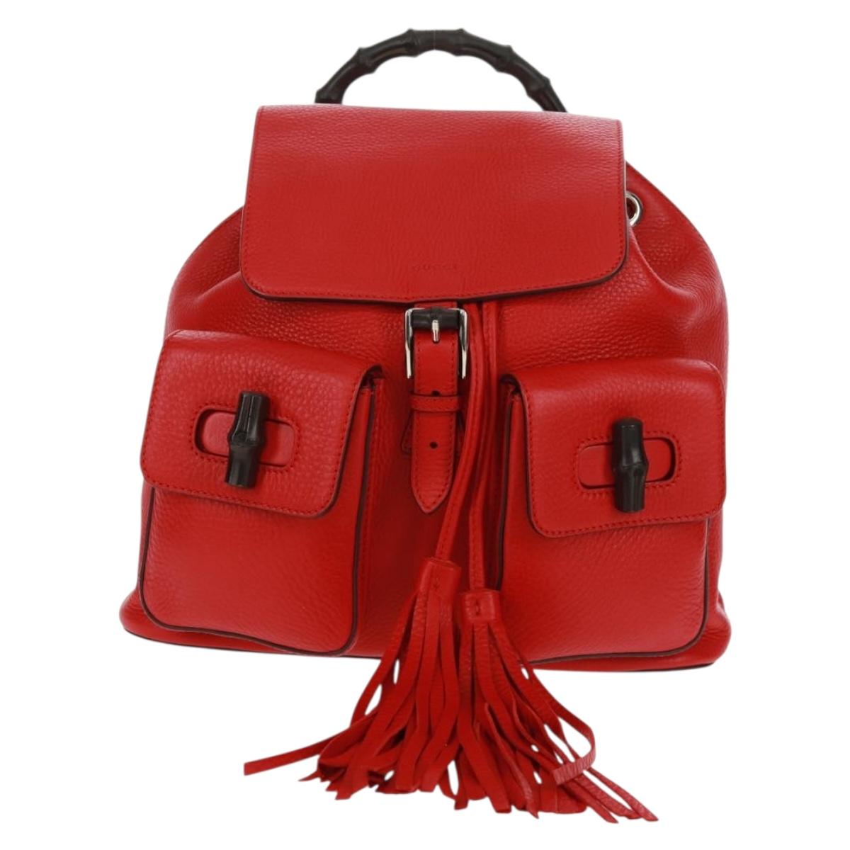 GUCCI Bamboo Backpack Leather Red Silver 370833 Auth 158958V