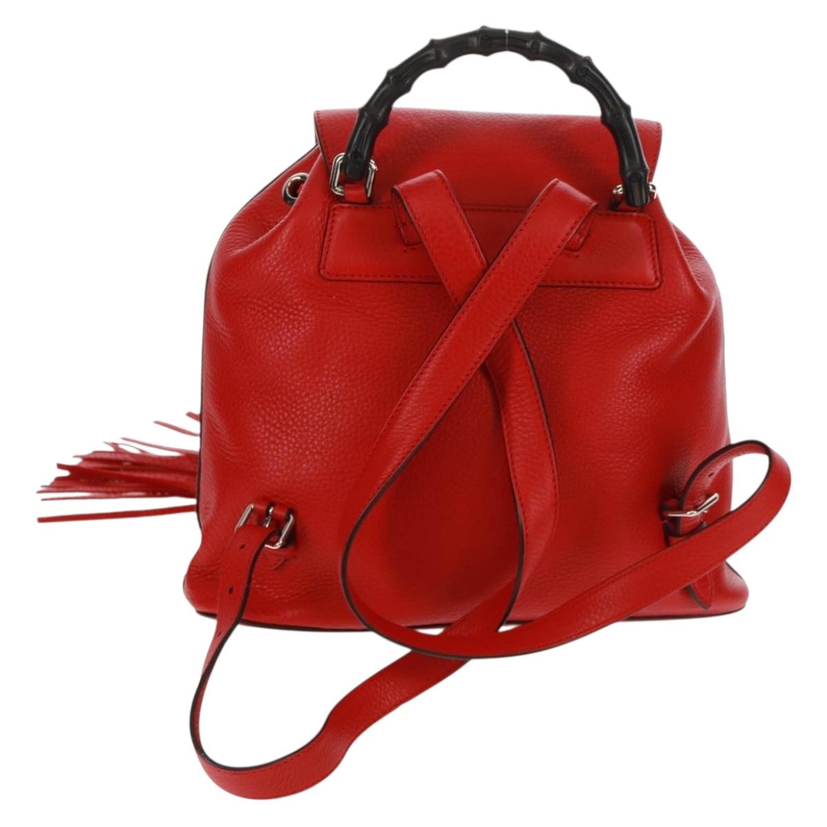 GUCCI Bamboo Backpack Leather Red Silver 370833 Auth 158958V