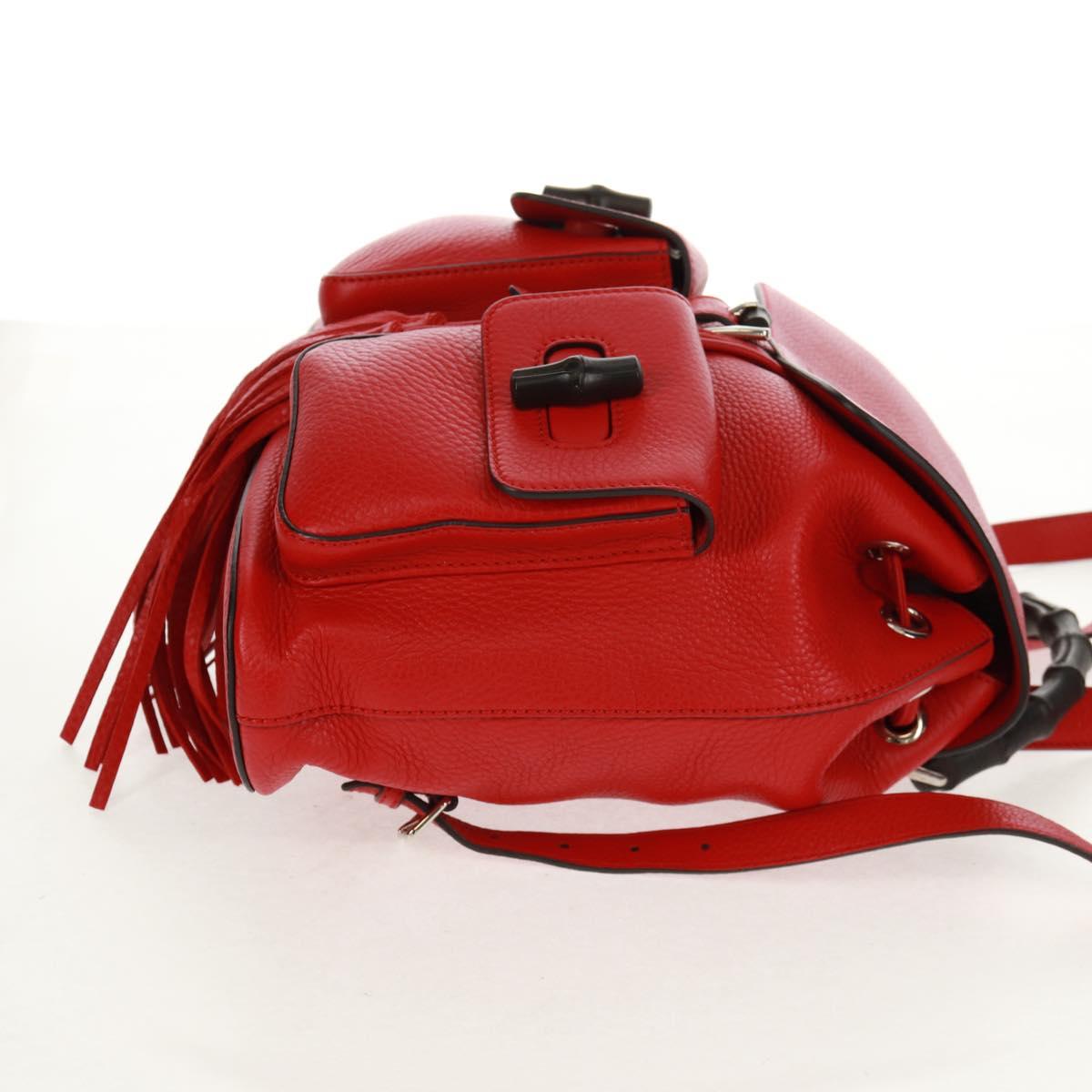 GUCCI Bamboo Backpack Leather Red Silver 370833 Auth 158958V