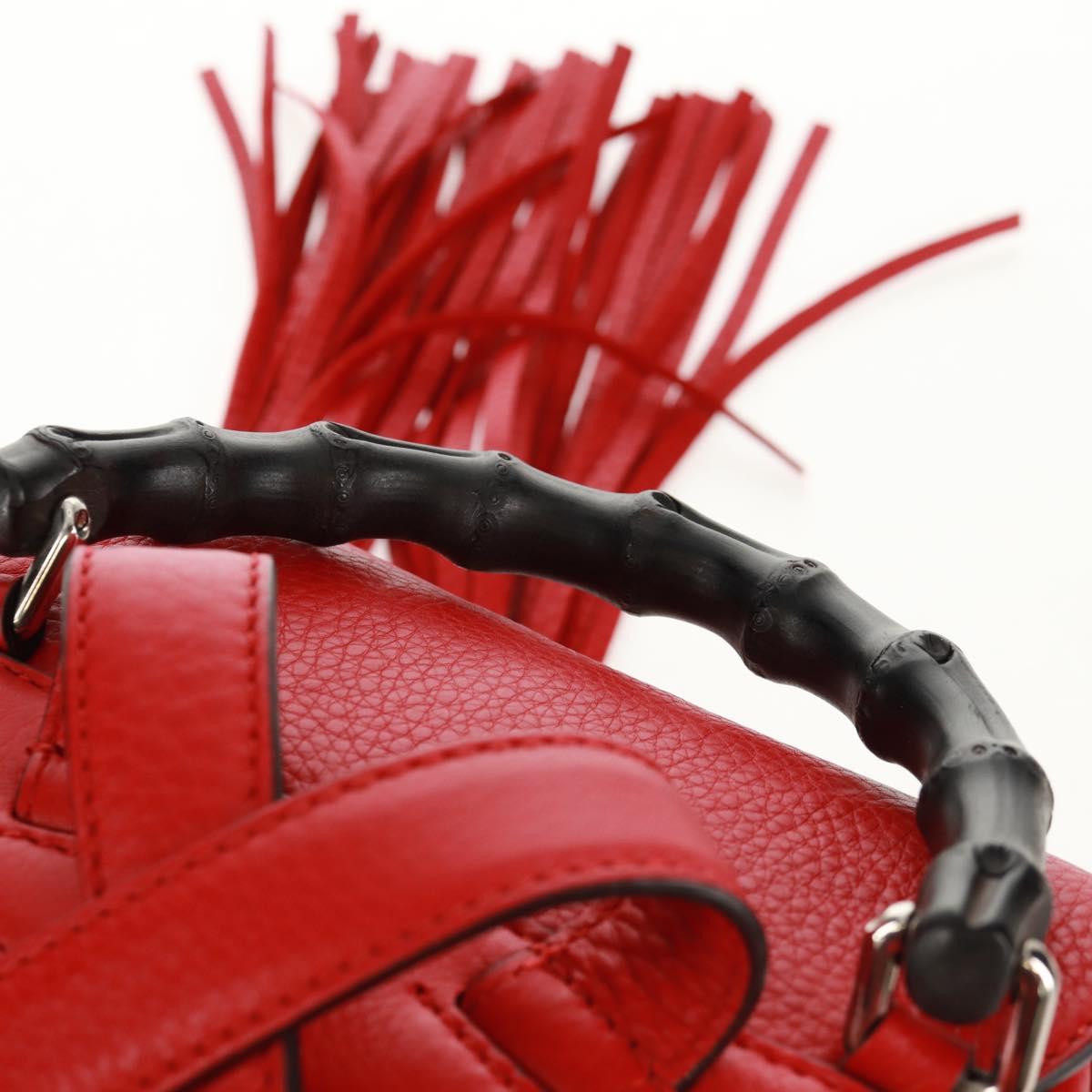 GUCCI Bamboo Backpack Leather Red Silver 370833 Auth 158958V