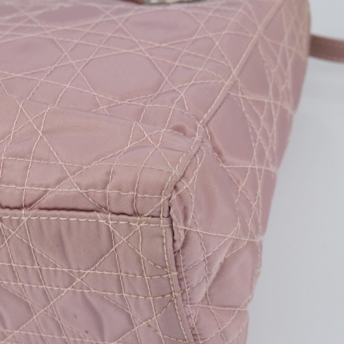 Christian Dior Lady Dior Canage Hand Bag Nylon 2way Pink Silver Auth 158969