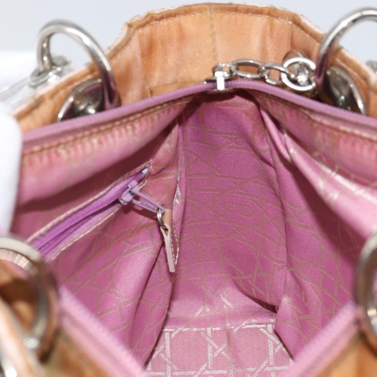 Christian Dior Lady Dior Canage Hand Bag Nylon 2way Pink Silver Auth 158969