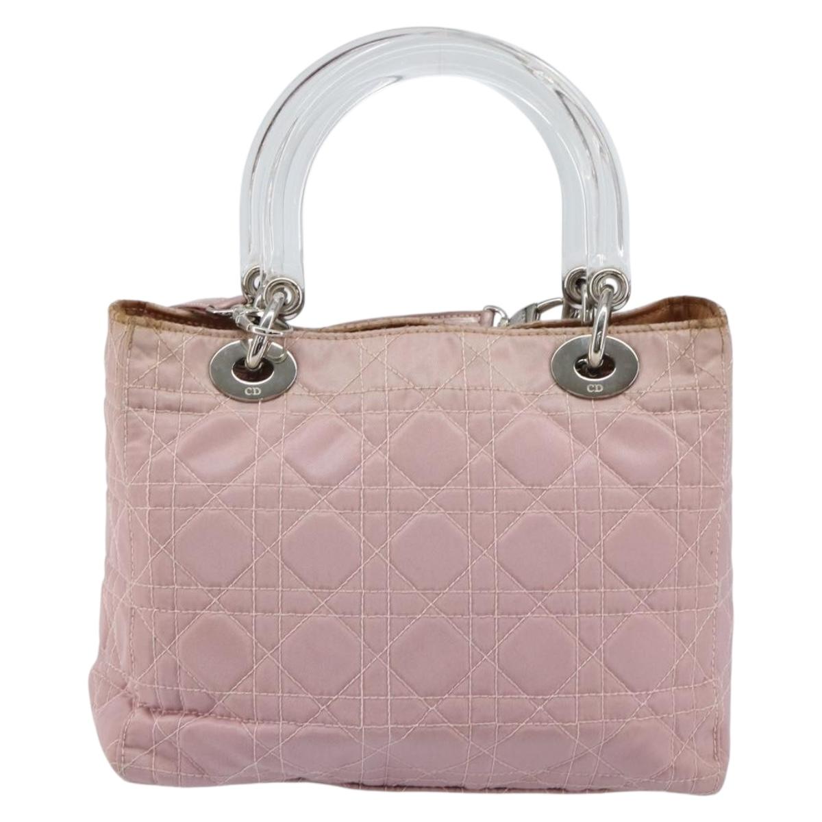 Christian Dior Lady Dior Canage Hand Bag Nylon 2way Pink Silver Auth 158969