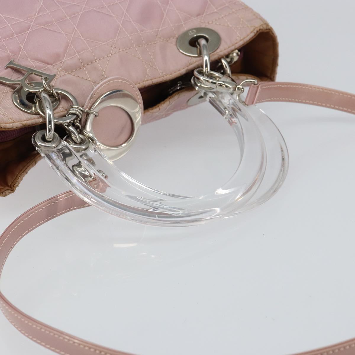Christian Dior Lady Dior Canage Hand Bag Nylon 2way Pink Silver Auth 158969