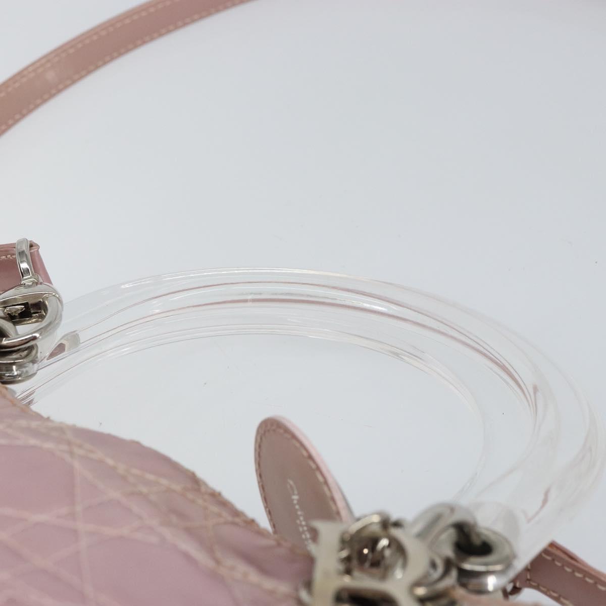 Christian Dior Lady Dior Canage Hand Bag Nylon 2way Pink Silver Auth 158969