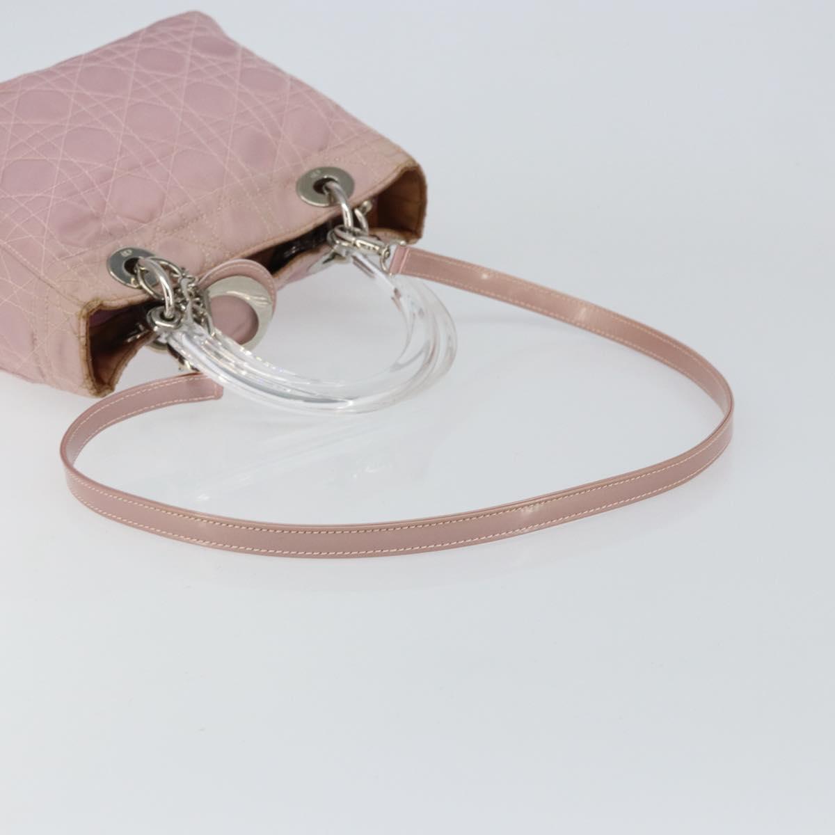 Christian Dior Lady Dior Canage Hand Bag Nylon 2way Pink Silver Auth 158969