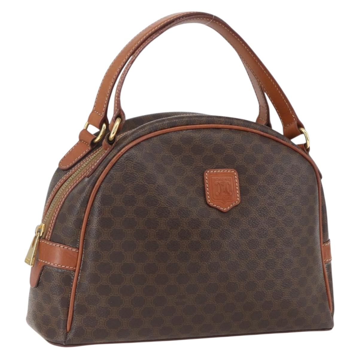 CELINE Macadam Canvas Hand Bag PVC Leather Brown Gold Auth 158983