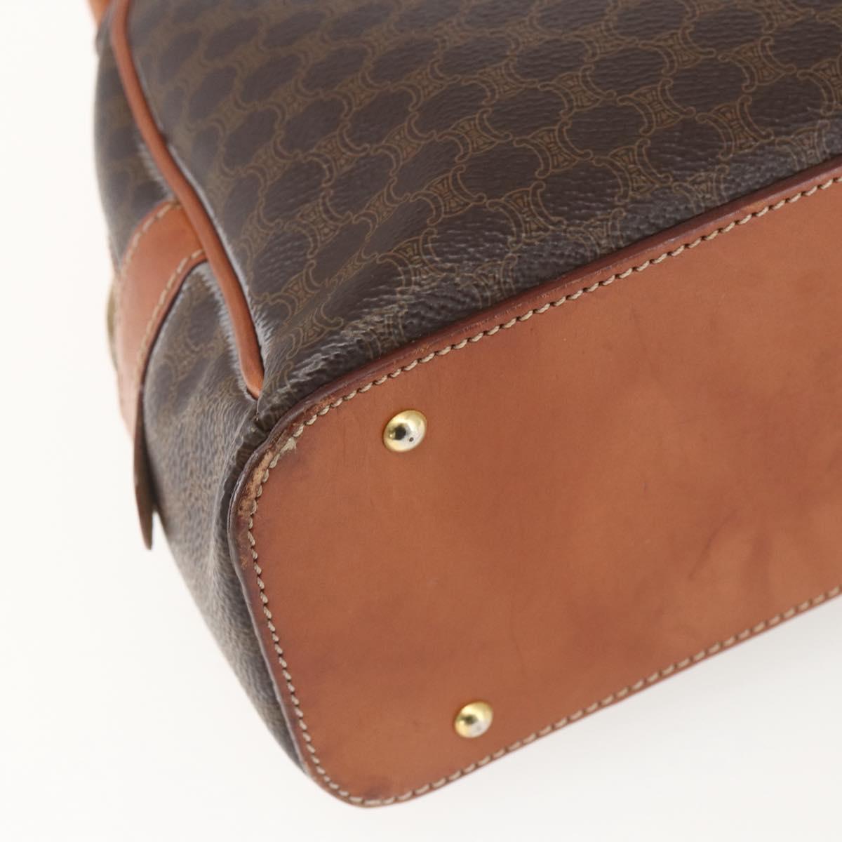 CELINE Macadam Canvas Hand Bag PVC Leather Brown Gold Auth 158983