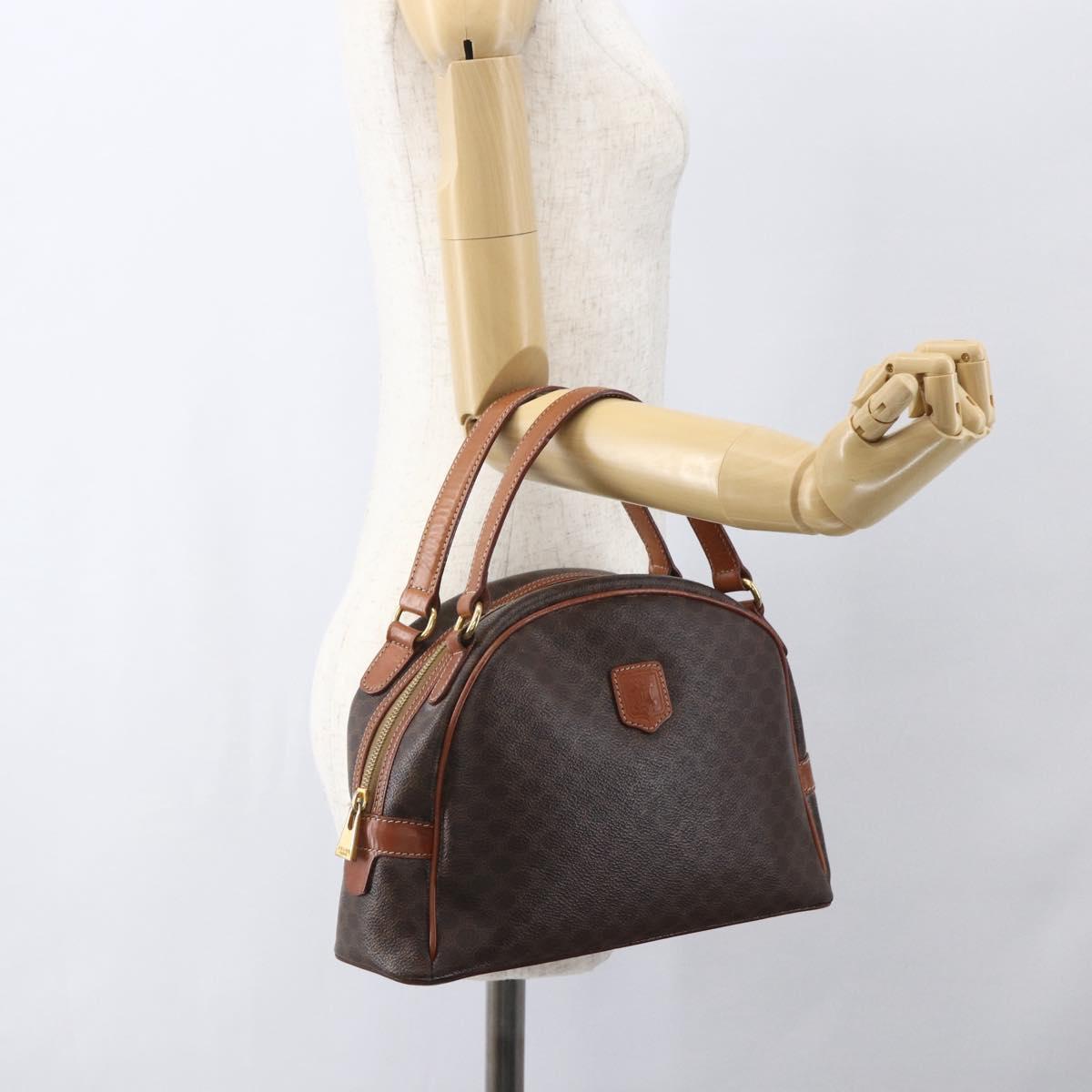 CELINE Macadam Canvas Hand Bag PVC Leather Brown Gold Auth 158983