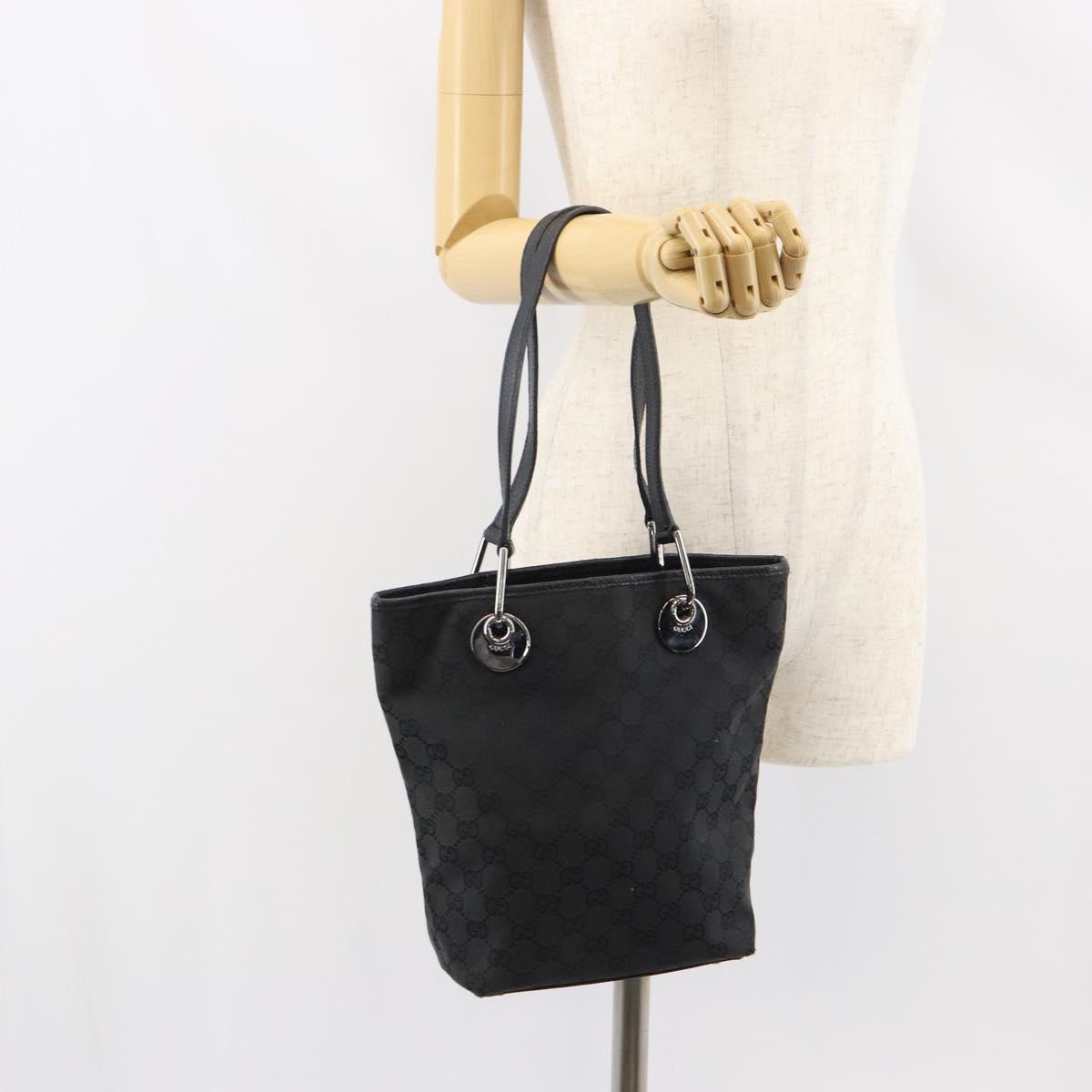 GUCCI GG Canvas Tote Bag Black Silver 120840 Auth 158987