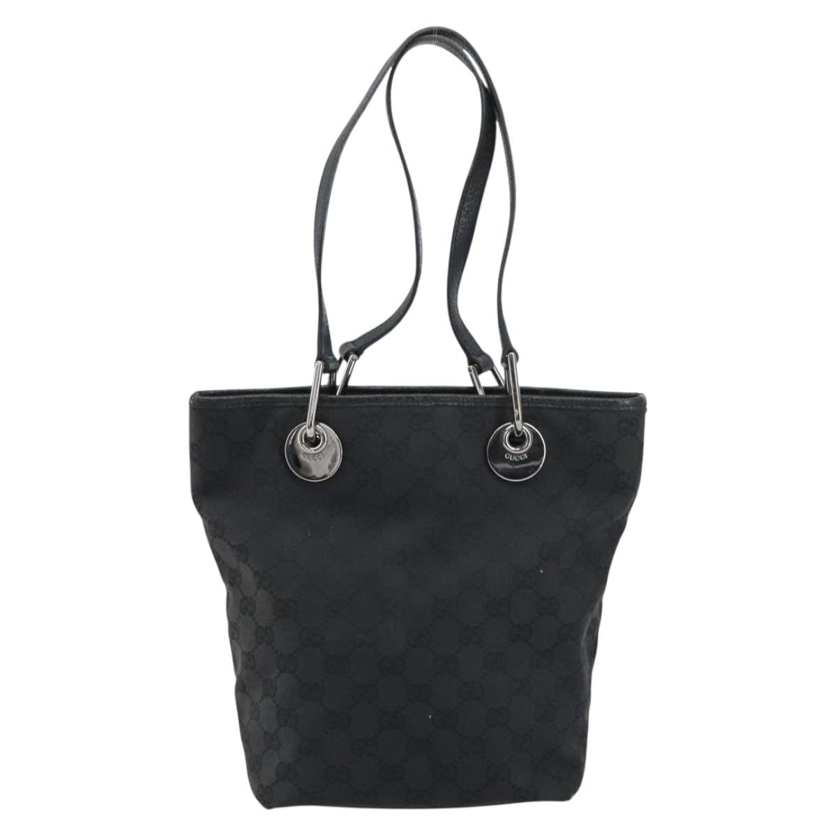 GUCCI GG Canvas Tote Bag Black Silver 120840 Auth 158987