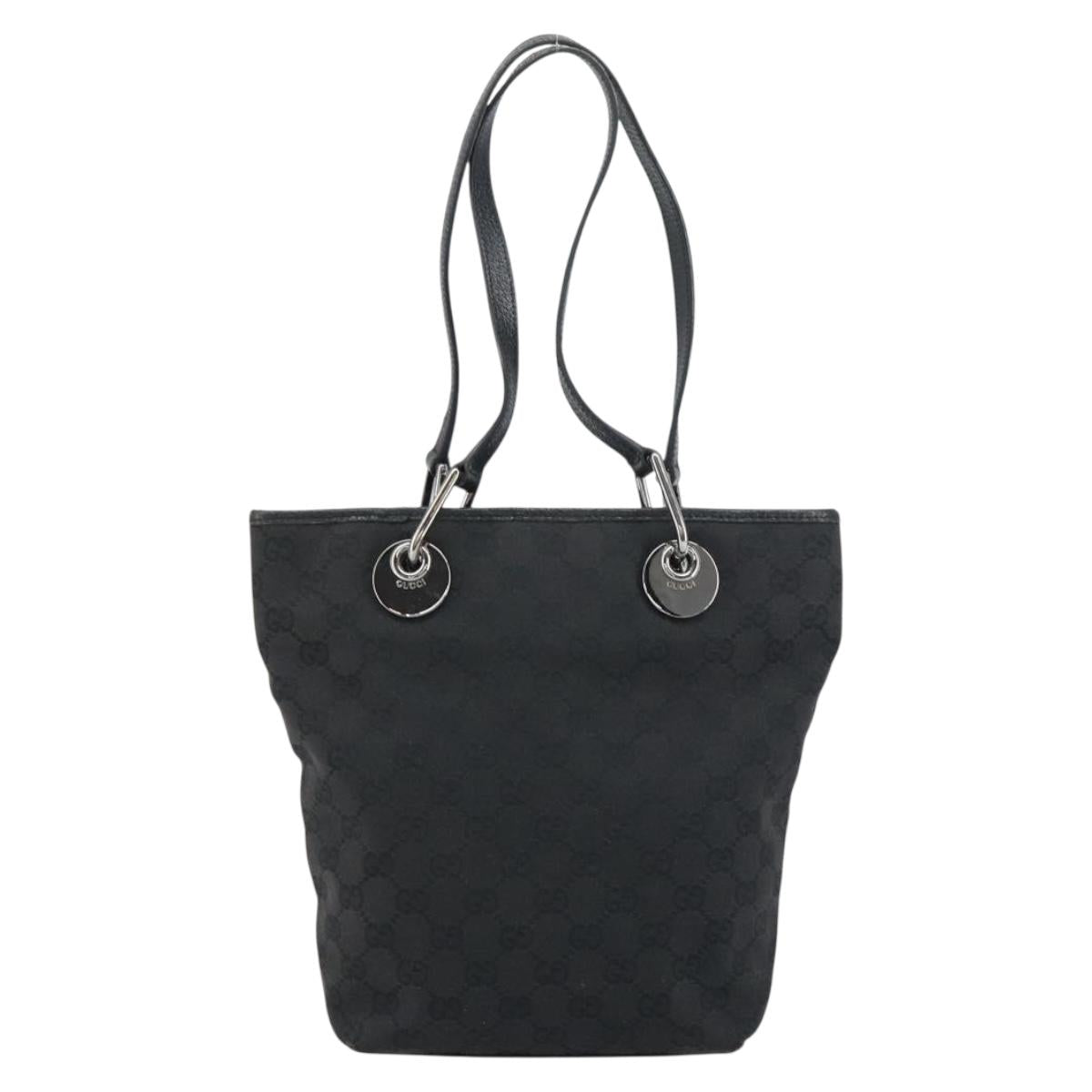 GUCCI GG Canvas Tote Bag Black Silver 120840 Auth 158987