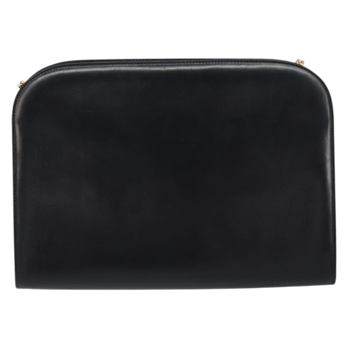 Salvatore Ferragamo Gancini Chain Shoulder Bag Leather Black Gold Auth 158988