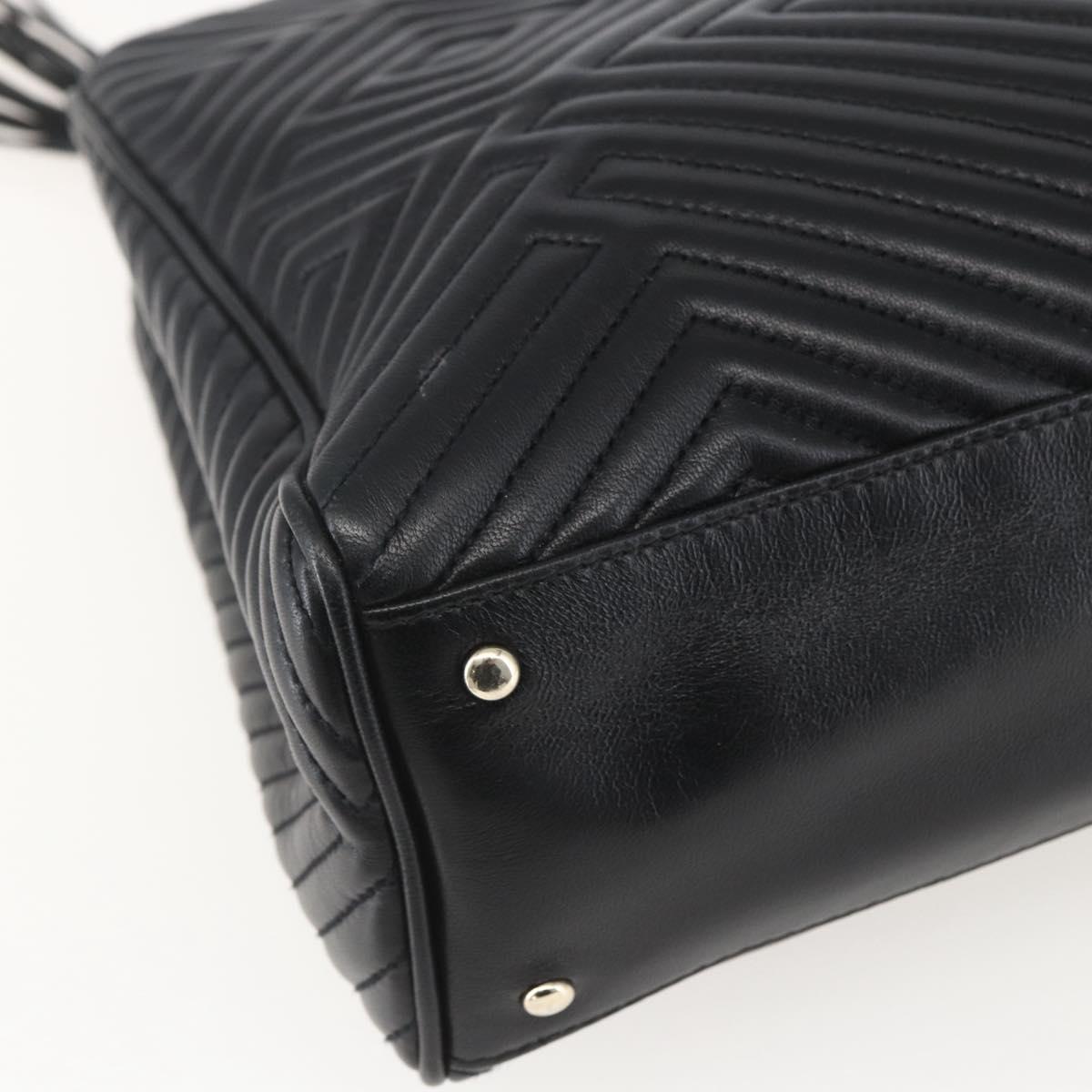 BALLY Hand Bag Leather Black Gold Auth 158990