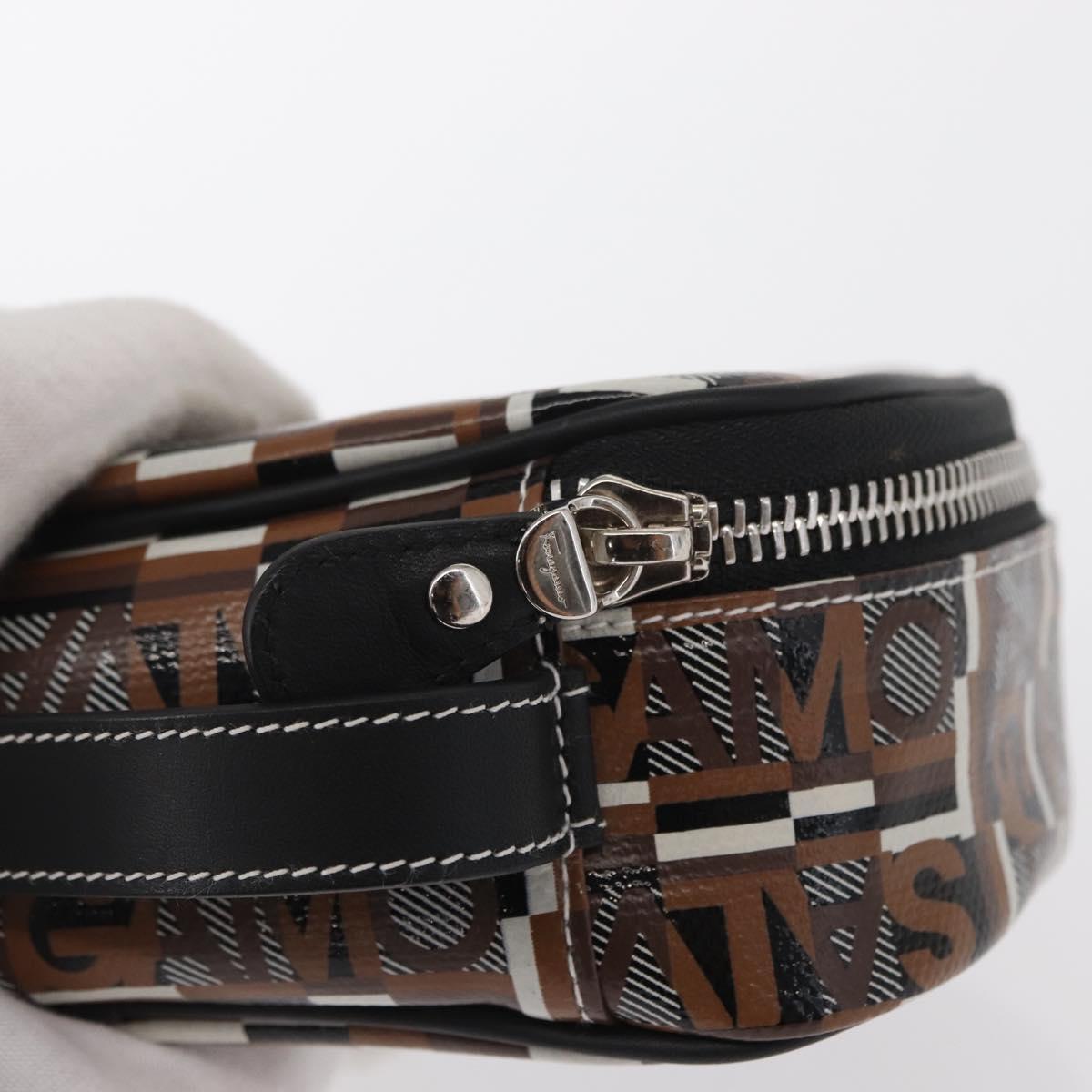 Salvatore Ferragamo Pouch PVC Silver Brown Auth 158994