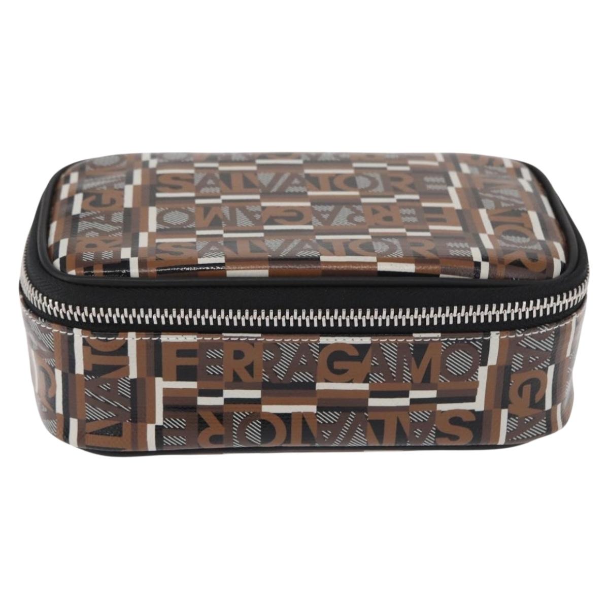 Salvatore Ferragamo Pouch PVC Silver Brown Auth 158994