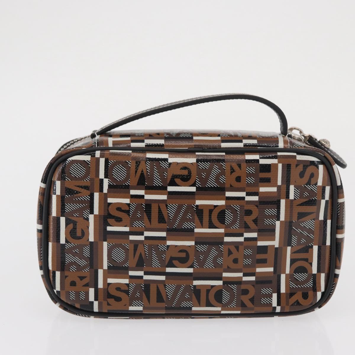Salvatore Ferragamo Pouch PVC Silver Brown Auth 158994