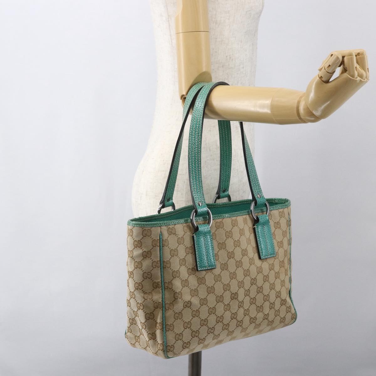 GUCCI GG Canvas Tote Bag Beige Silver 113019 Auth 158996