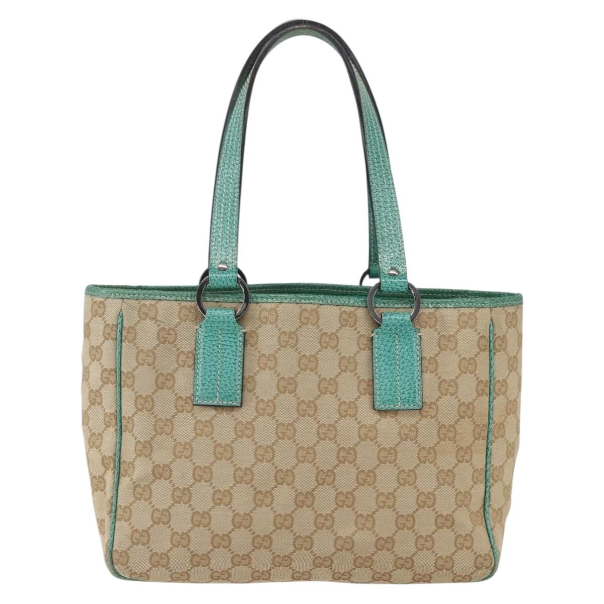 GUCCI GG Canvas Tote Bag Beige Silver 113019 Auth 158996