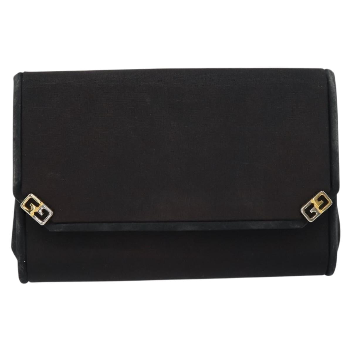 GUCCI Chain Shoulder Bag Nylon Black Gold Auth 158998