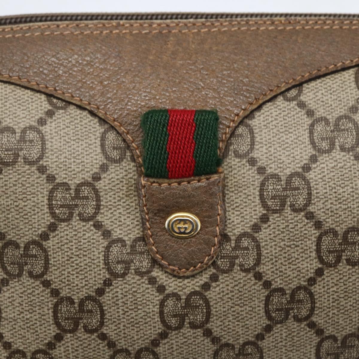 GUCCI GG Supreme Web Sherry Line Bag PVC Beige Gold 89 02 018 Auth 159003