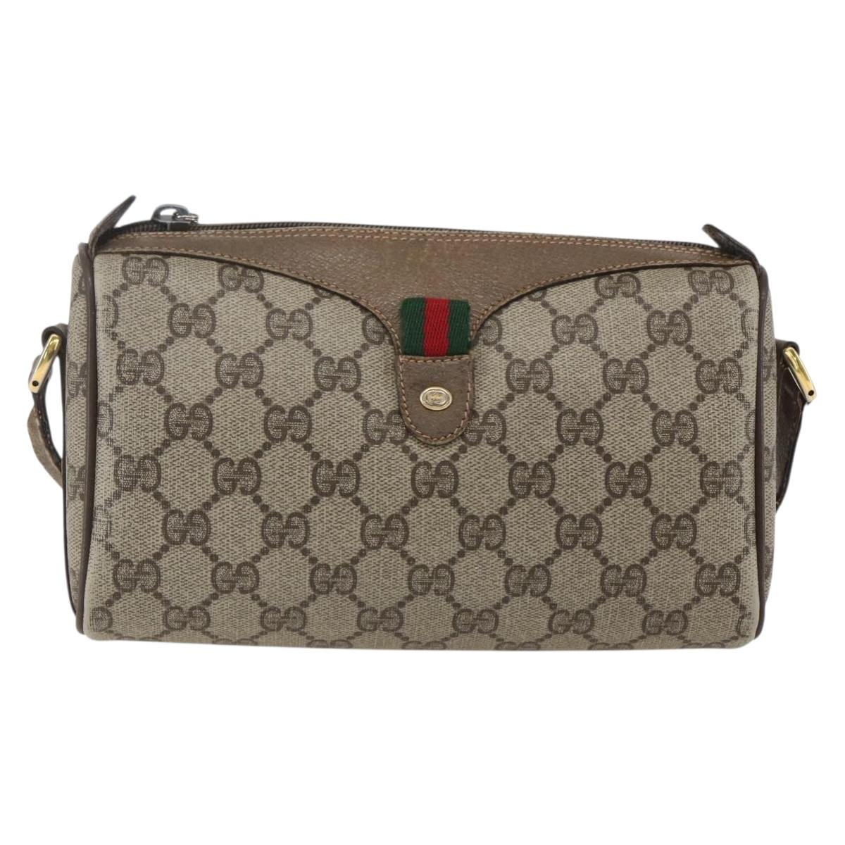 GUCCI GG Supreme Web Sherry Line Bag PVC Beige Gold 89 02 018 Auth 159003