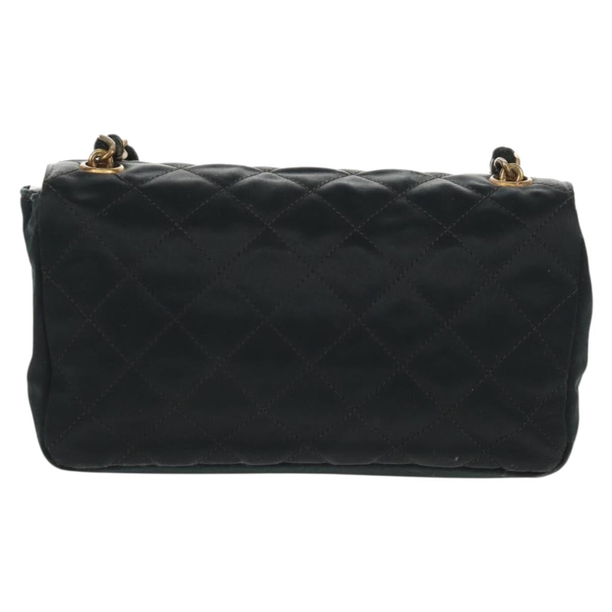 CHANEL Mini Matelasse 18 Chain Shoulder Bag Satin Black Gold CC Auth 159010V