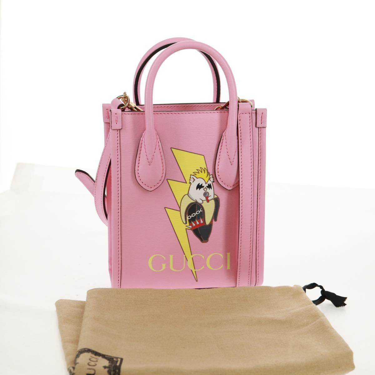 GUCCI Hand Bag Leather 2way Pink Gold 671623 Auth 159011M