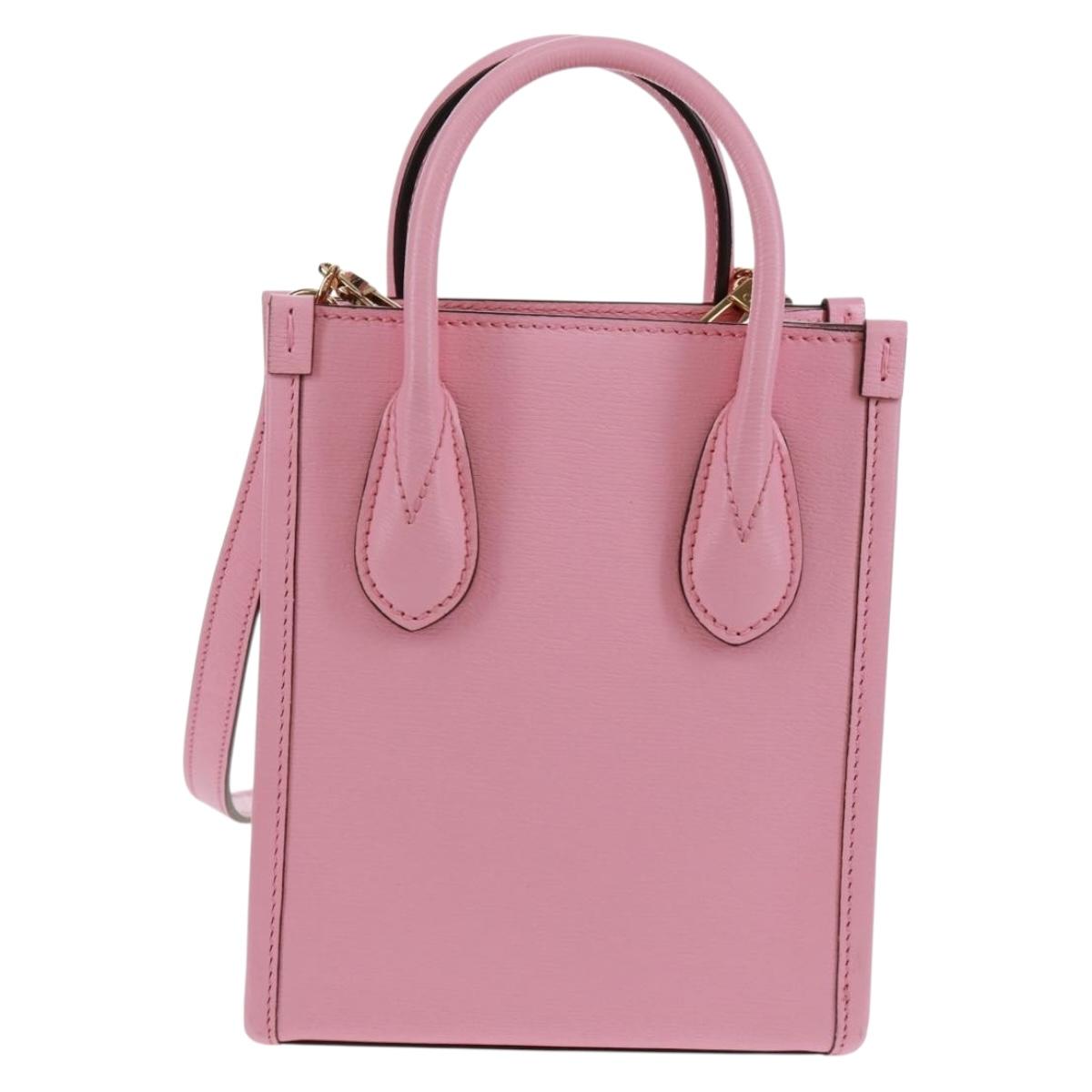 GUCCI Hand Bag Leather 2way Pink Gold 671623 Auth 159011M