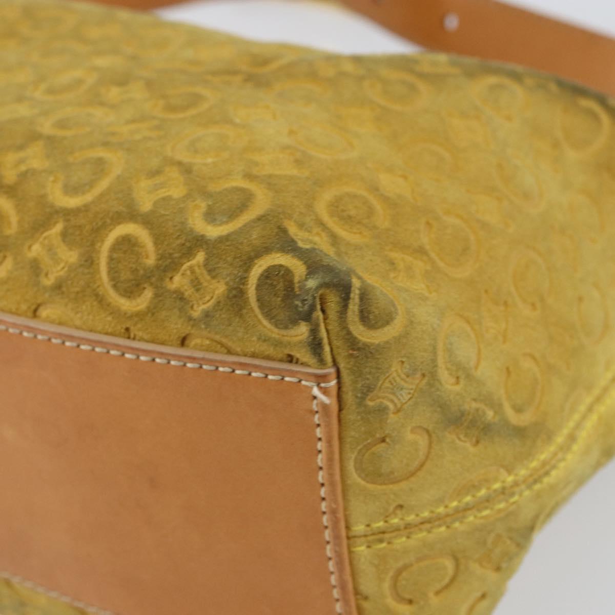 CELINE C Macadam Canvas Shoulder Bag Yellow Gold Auth 159012