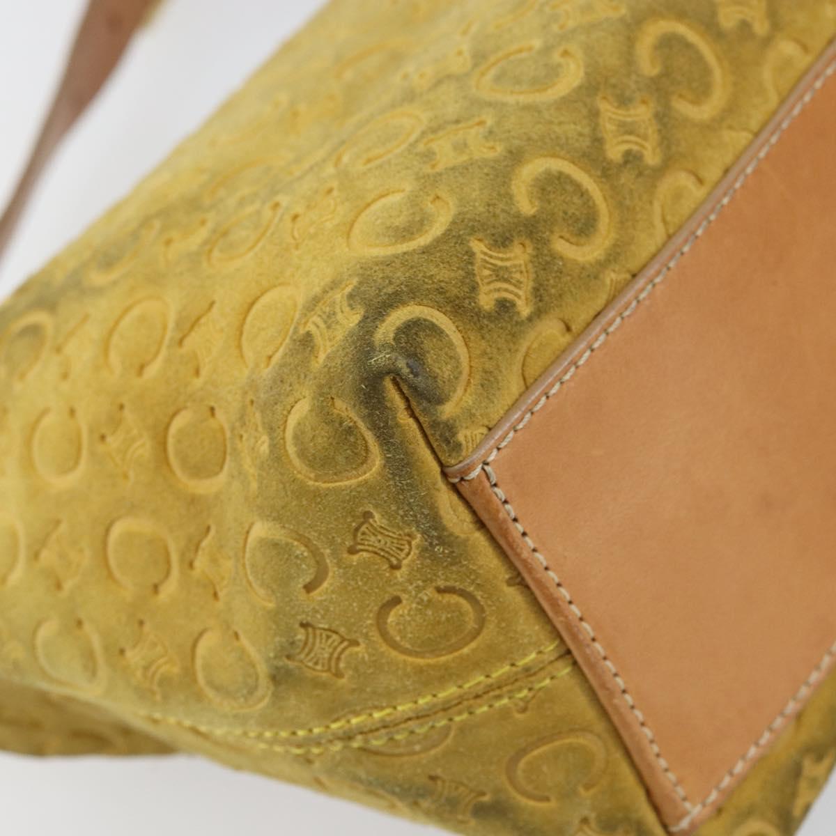 CELINE C Macadam Canvas Shoulder Bag Yellow Gold Auth 159012