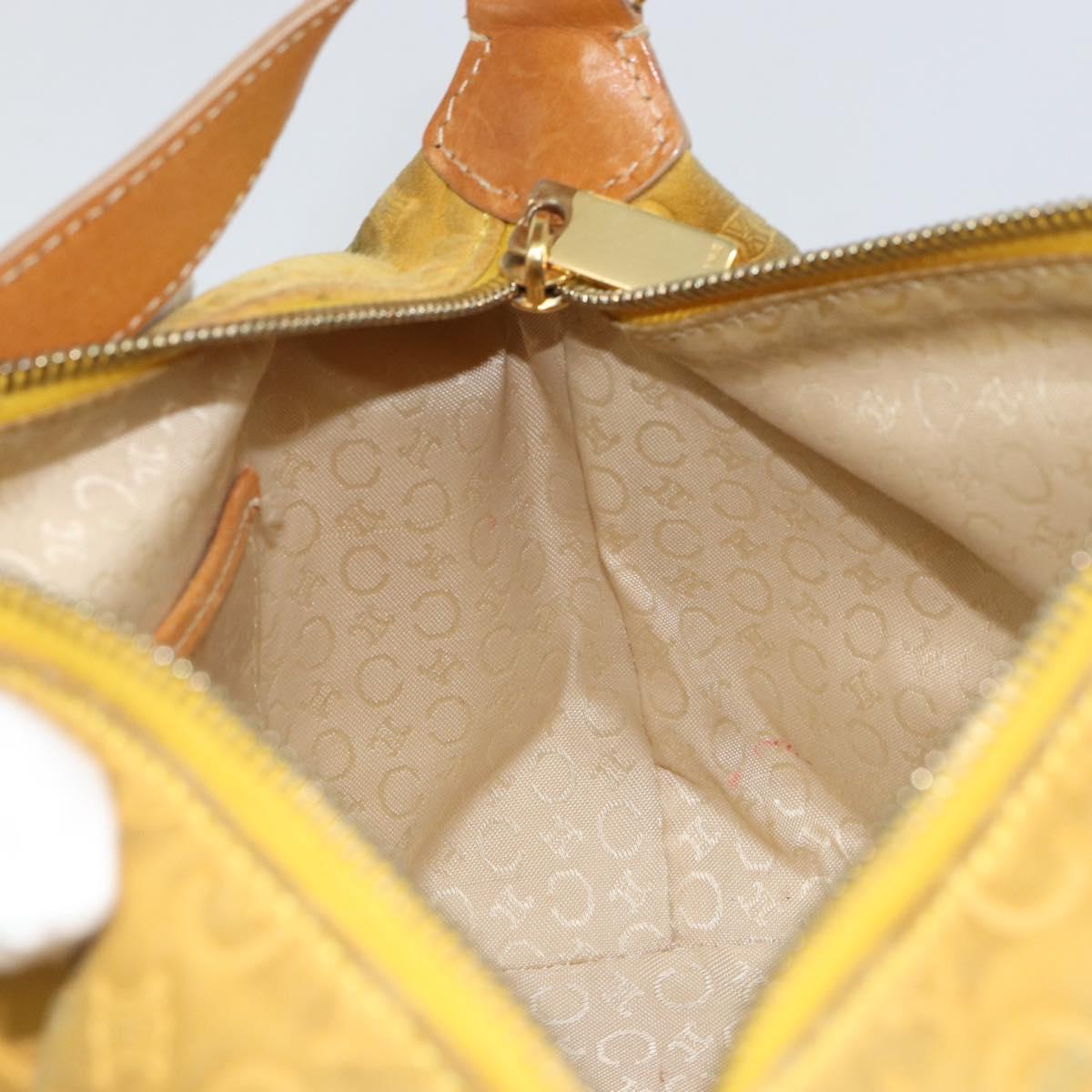 CELINE C Macadam Canvas Shoulder Bag Yellow Gold Auth 159012
