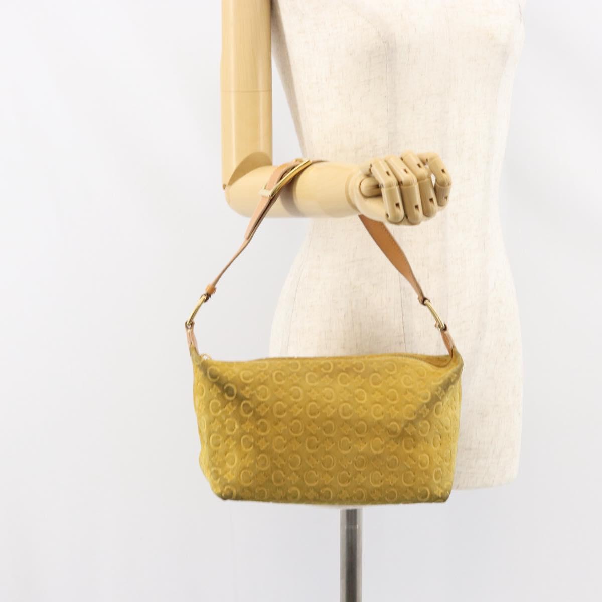 CELINE C Macadam Canvas Shoulder Bag Yellow Gold Auth 159012