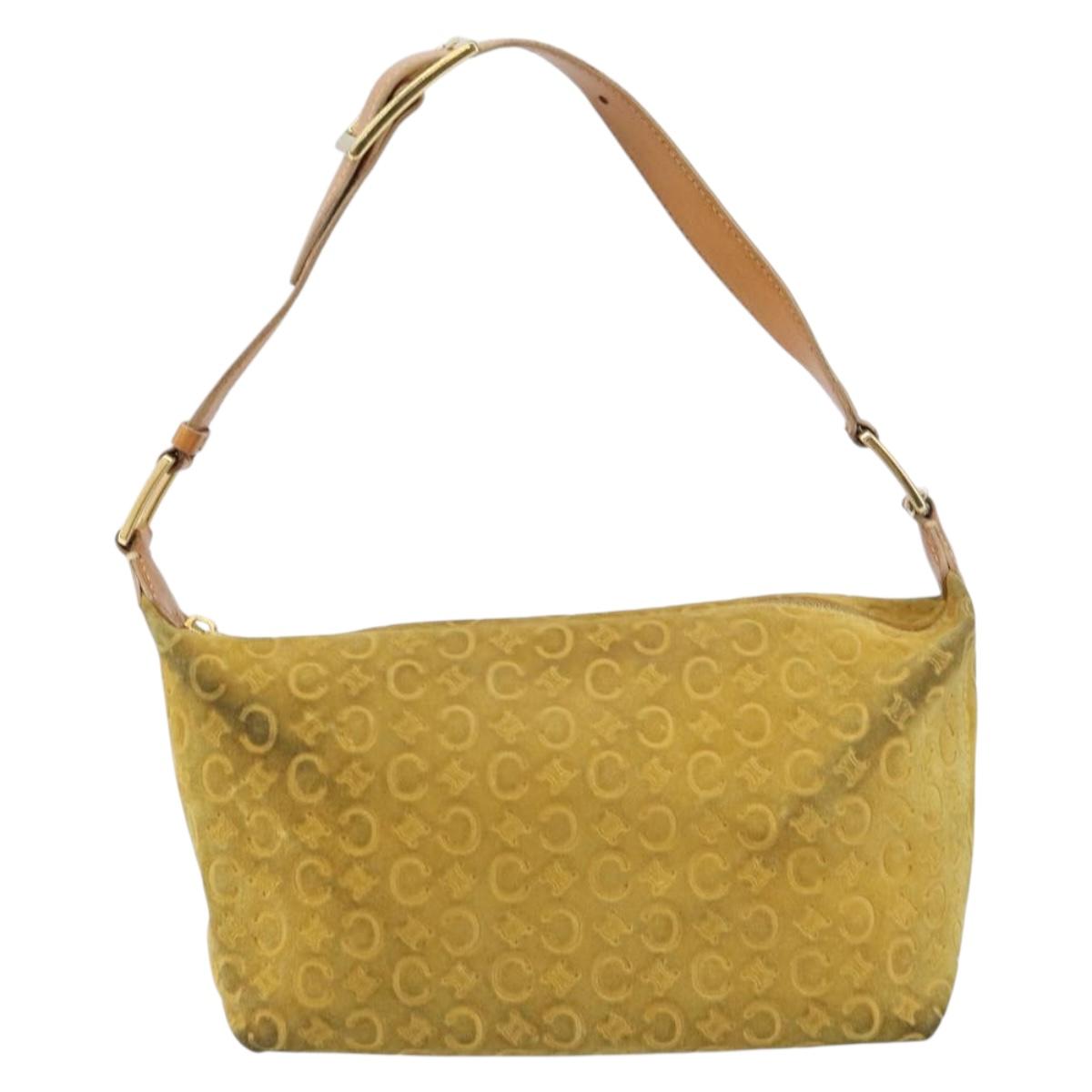 CELINE C Macadam Canvas Shoulder Bag Yellow Gold Auth 159012