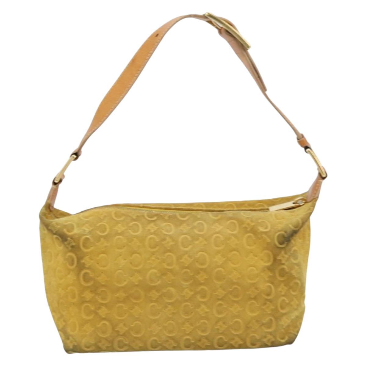 CELINE C Macadam Canvas Shoulder Bag Yellow Gold Auth 159012