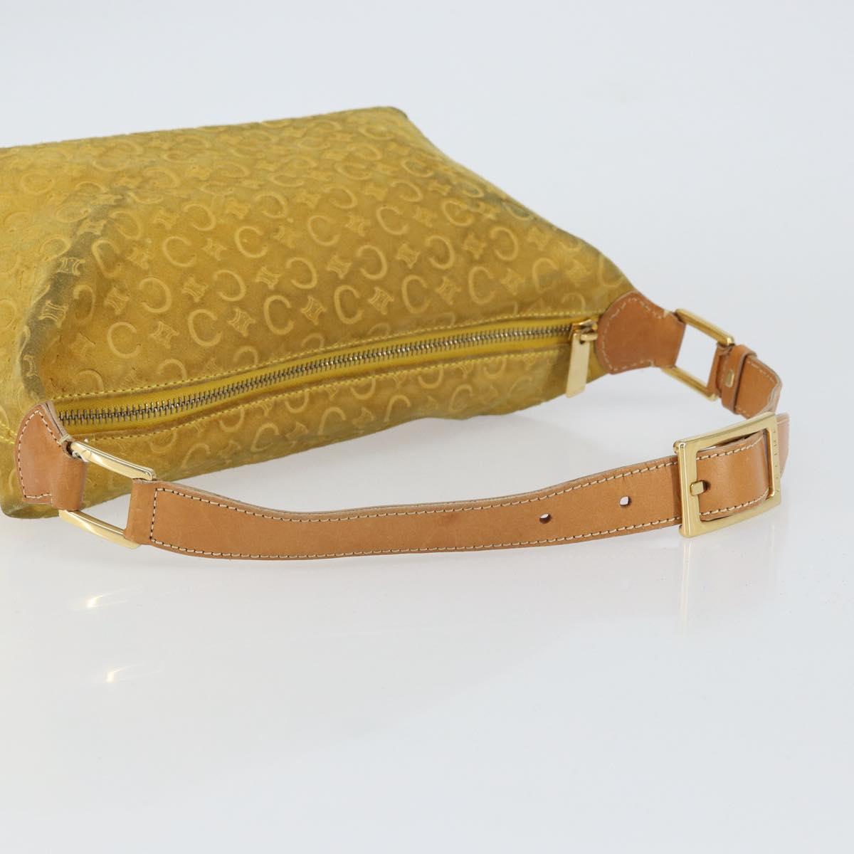CELINE C Macadam Canvas Shoulder Bag Yellow Gold Auth 159012