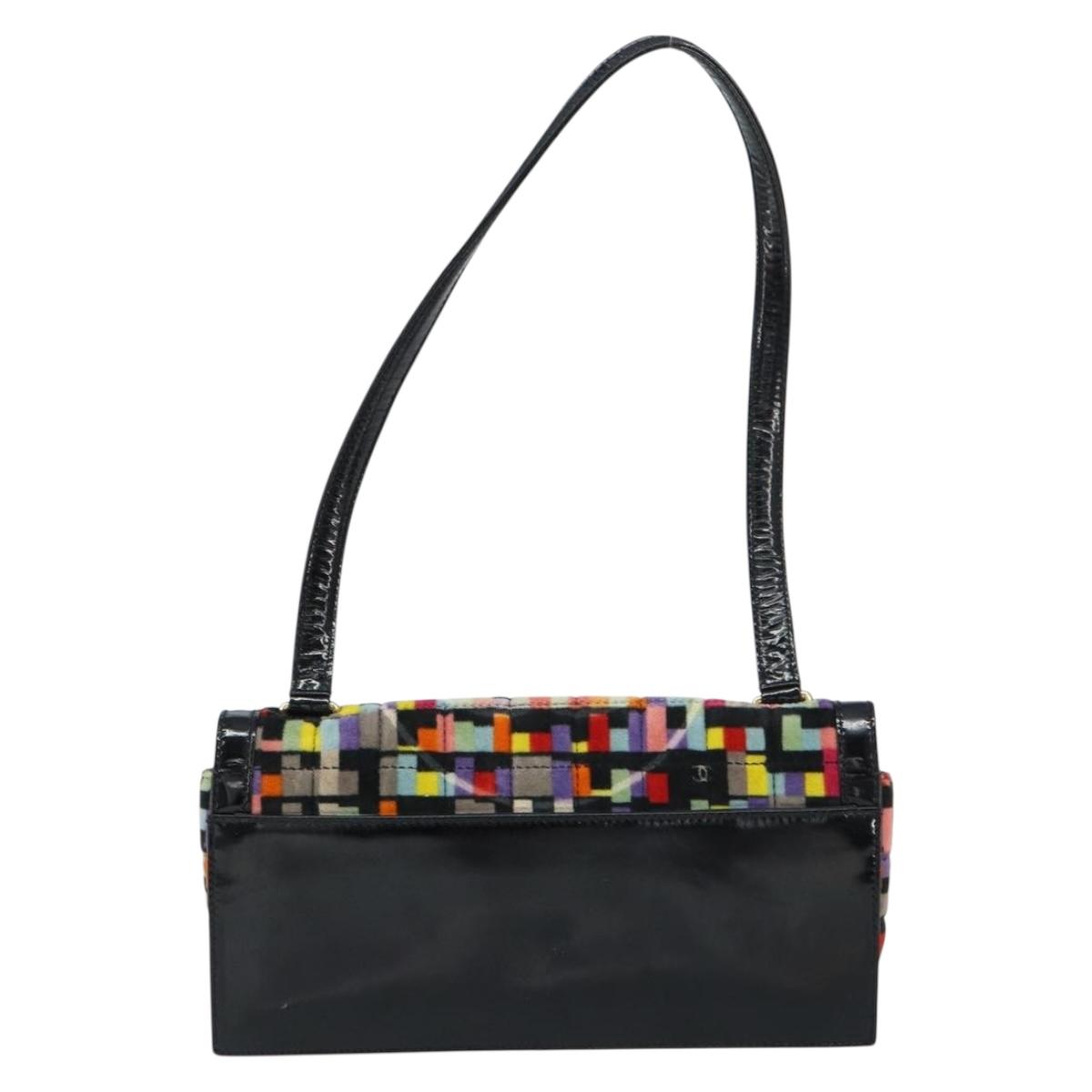 CHANEL 2.55 Shoulder Bag Velor Multicolor Gold CC Auth 159014SAV