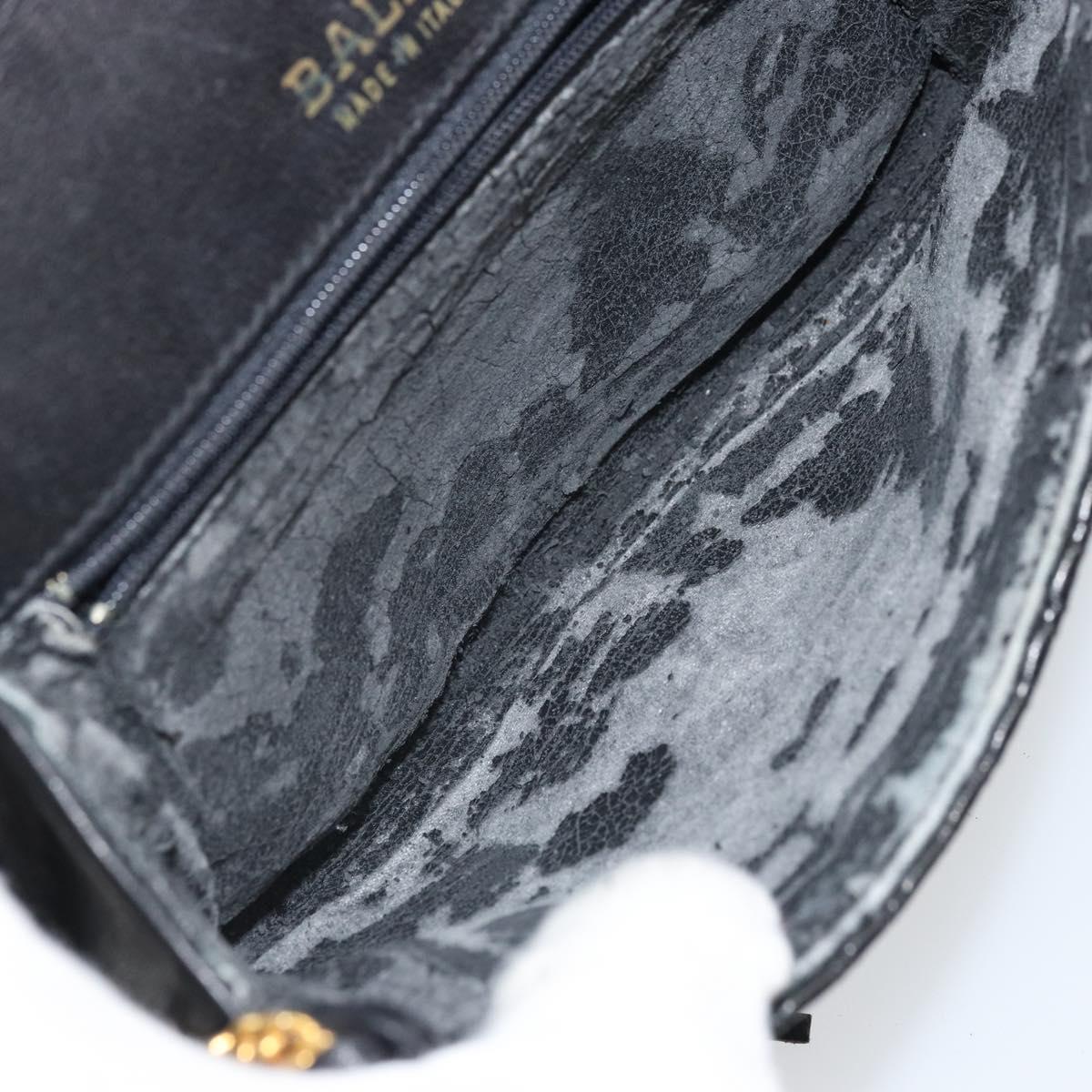 BALLY Pouch Leather Black Gold Auth 159018