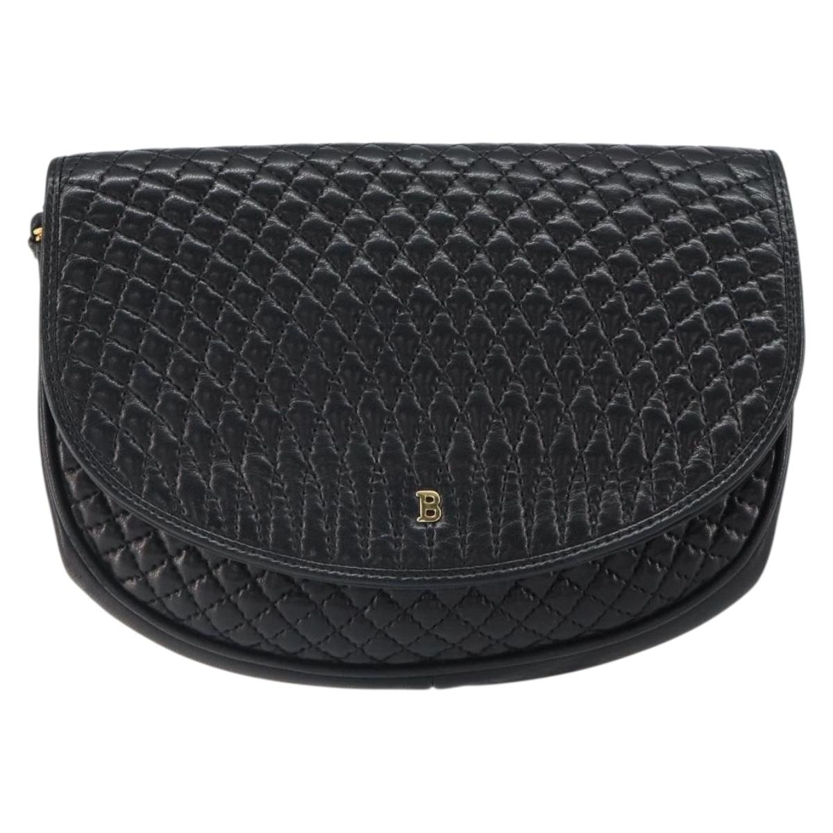 BALLY Pouch Leather Black Gold Auth 159018