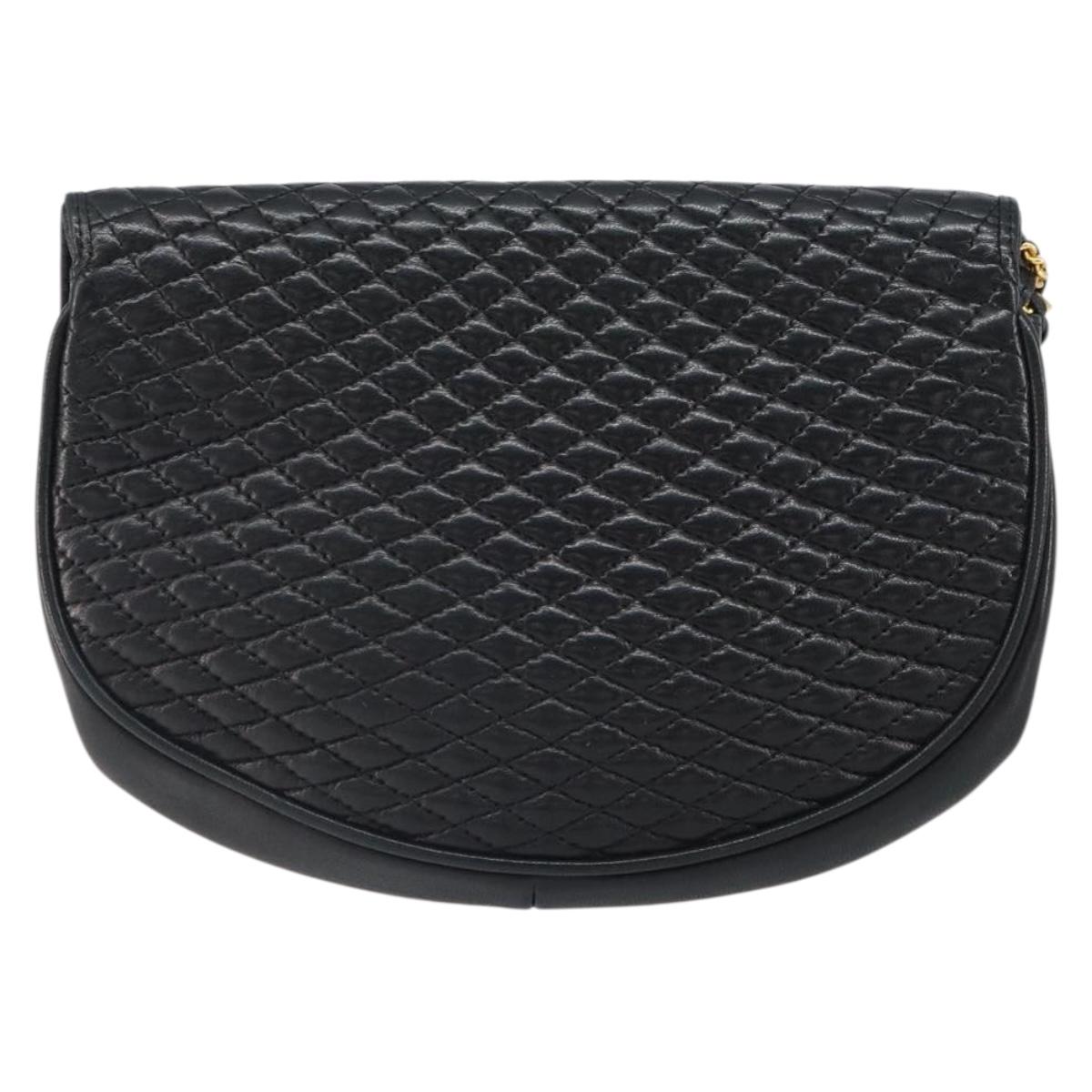BALLY Pouch Leather Black Gold Auth 159018