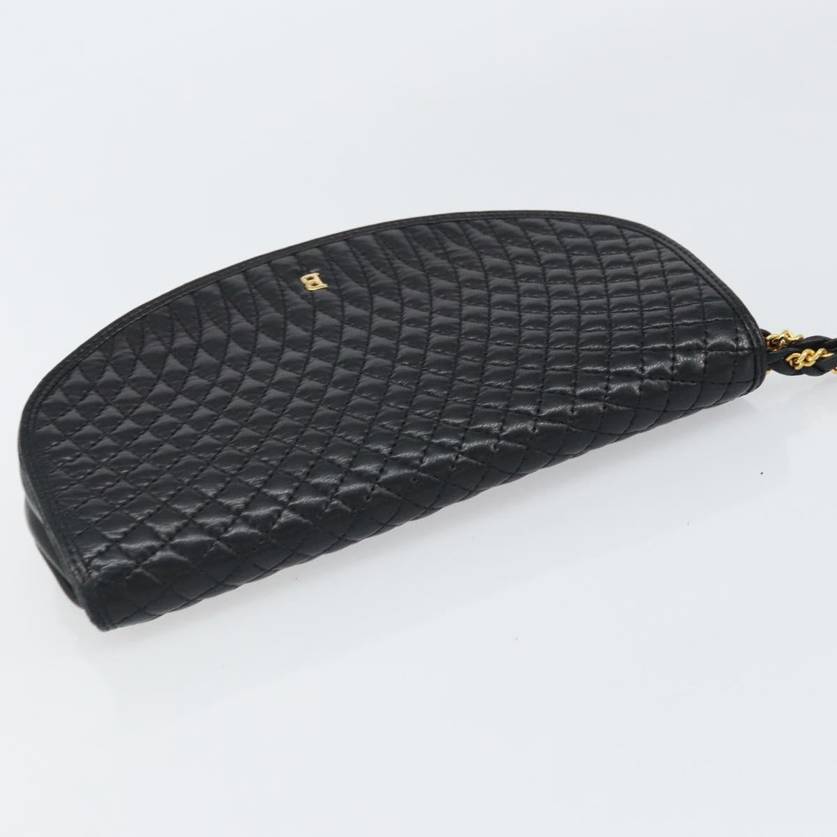 BALLY Pouch Leather Black Gold Auth 159018