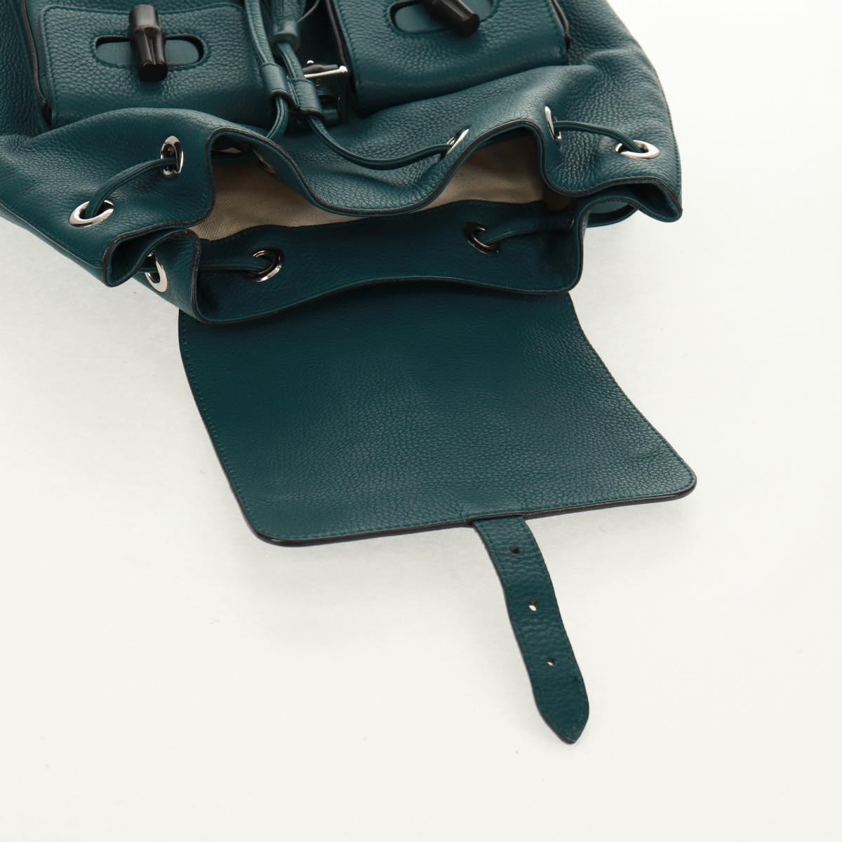 GUCCI Bamboo Backpack Leather Green Silver 370833 Auth 159026V